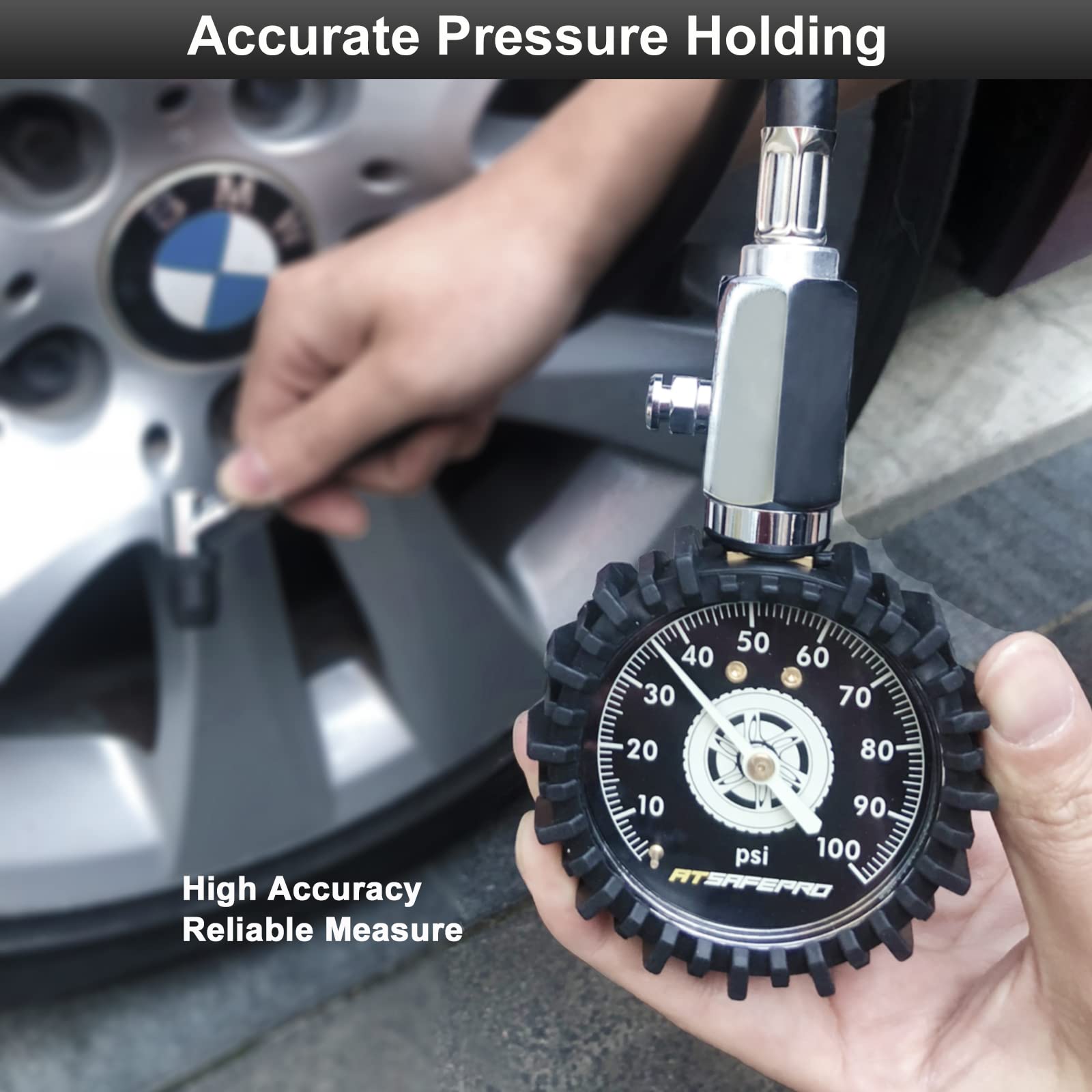 Tire Pressure Gauge 100Psi Glow In The Dark, Atsafepro 2.5? Dial Mechanical Tire Gauges For Tire Pressure, Certificated Accuracy