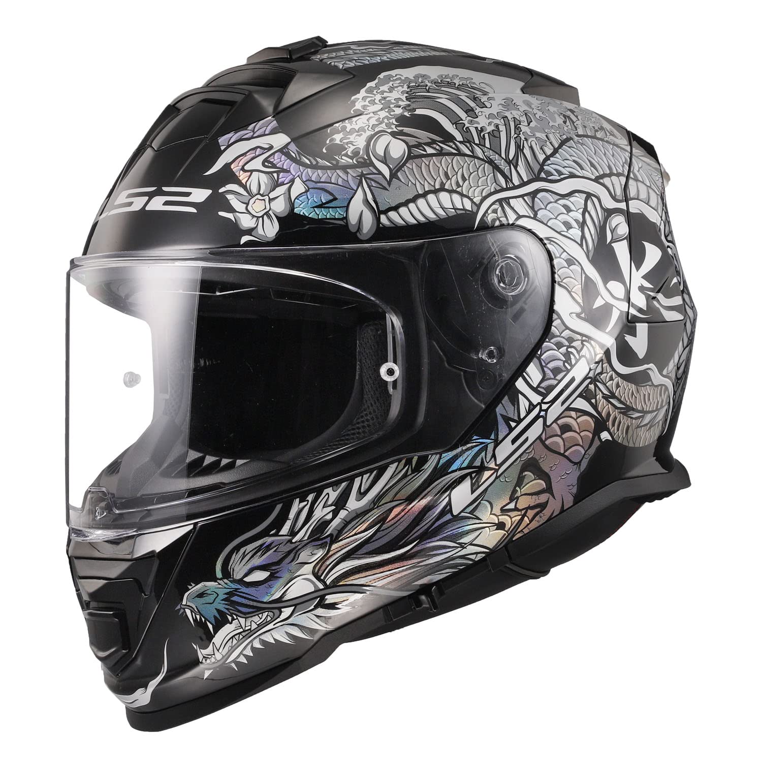 Ls2 Helmets Assault Full Face Motorcycle Helmet W/Sunshield (Warrior Krome Silver/Black - Large)