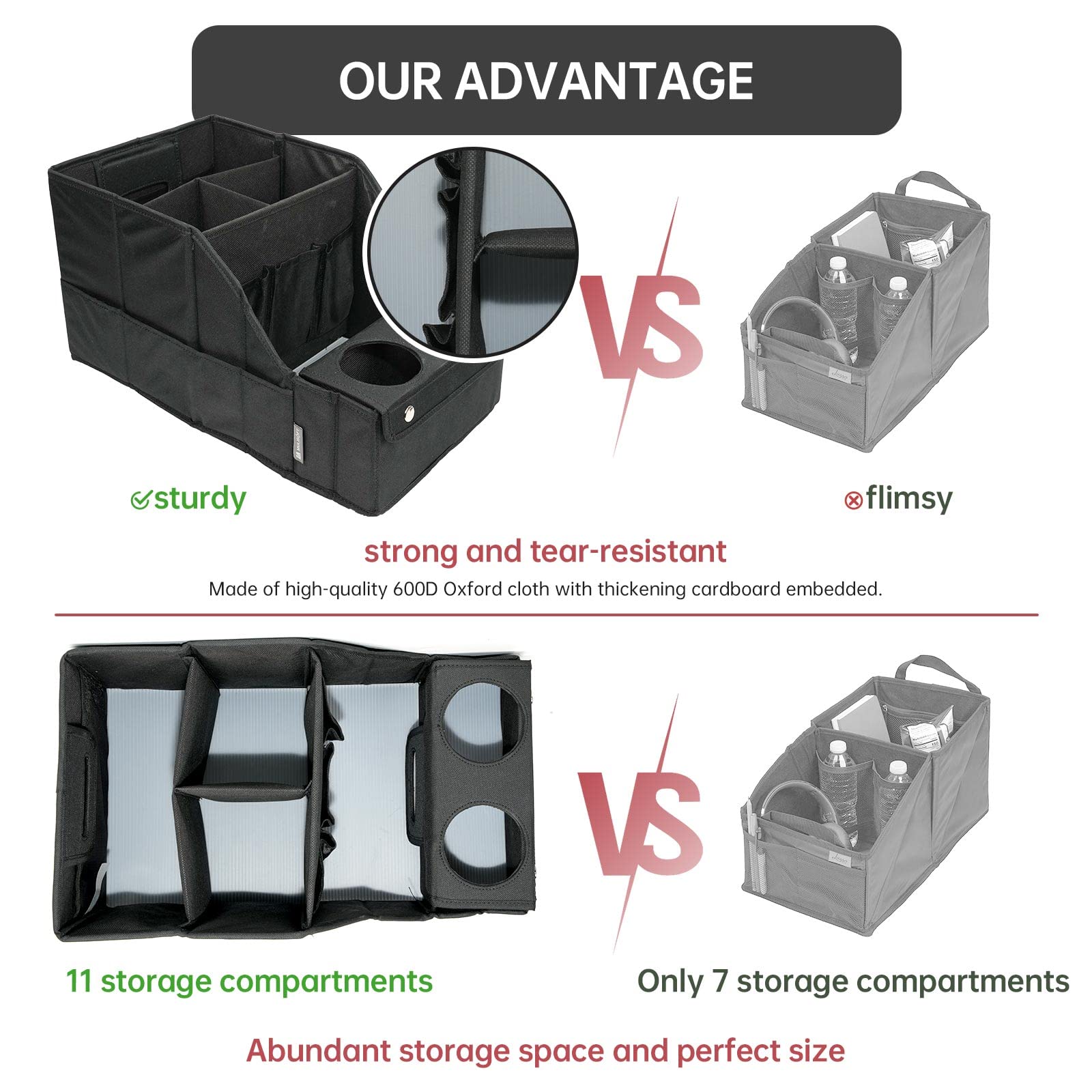 MULISOFT Car Seat Organizer - 11 Storage Compartments, 2 Cup Holders, L-Shape, Black, Model YXTO0001, Durable Material
