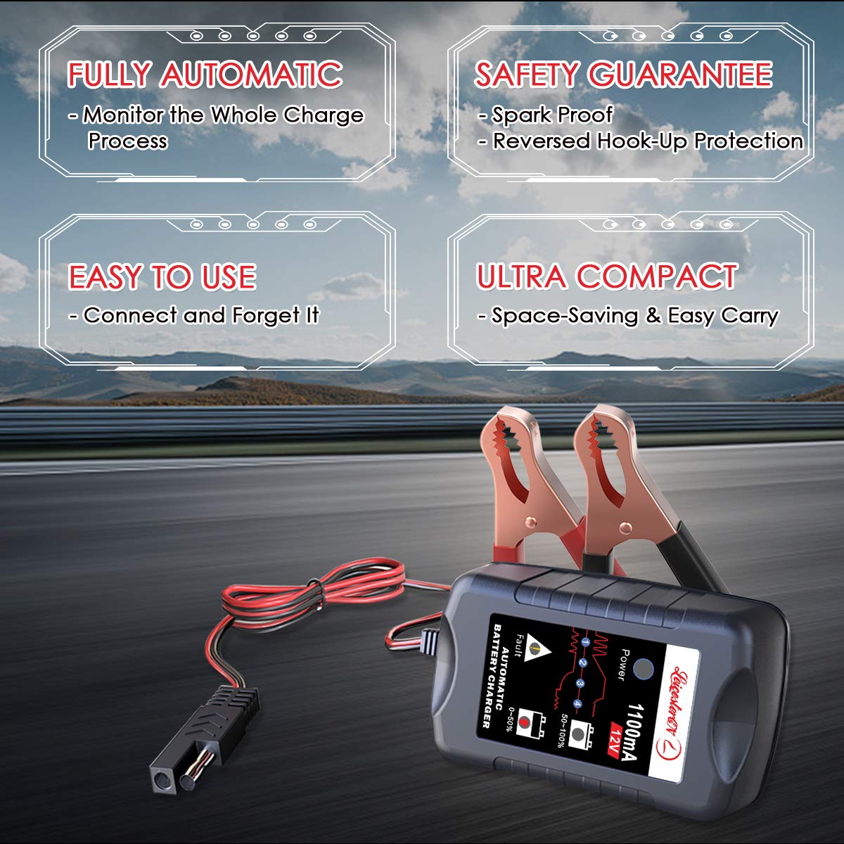 LEICESTERCN 12V Battery Trickle Charger Maintainer - 2-Pack, Smart Float Charger for Car, Motorcycle, Lawn Mower, Model LST-US-BC03