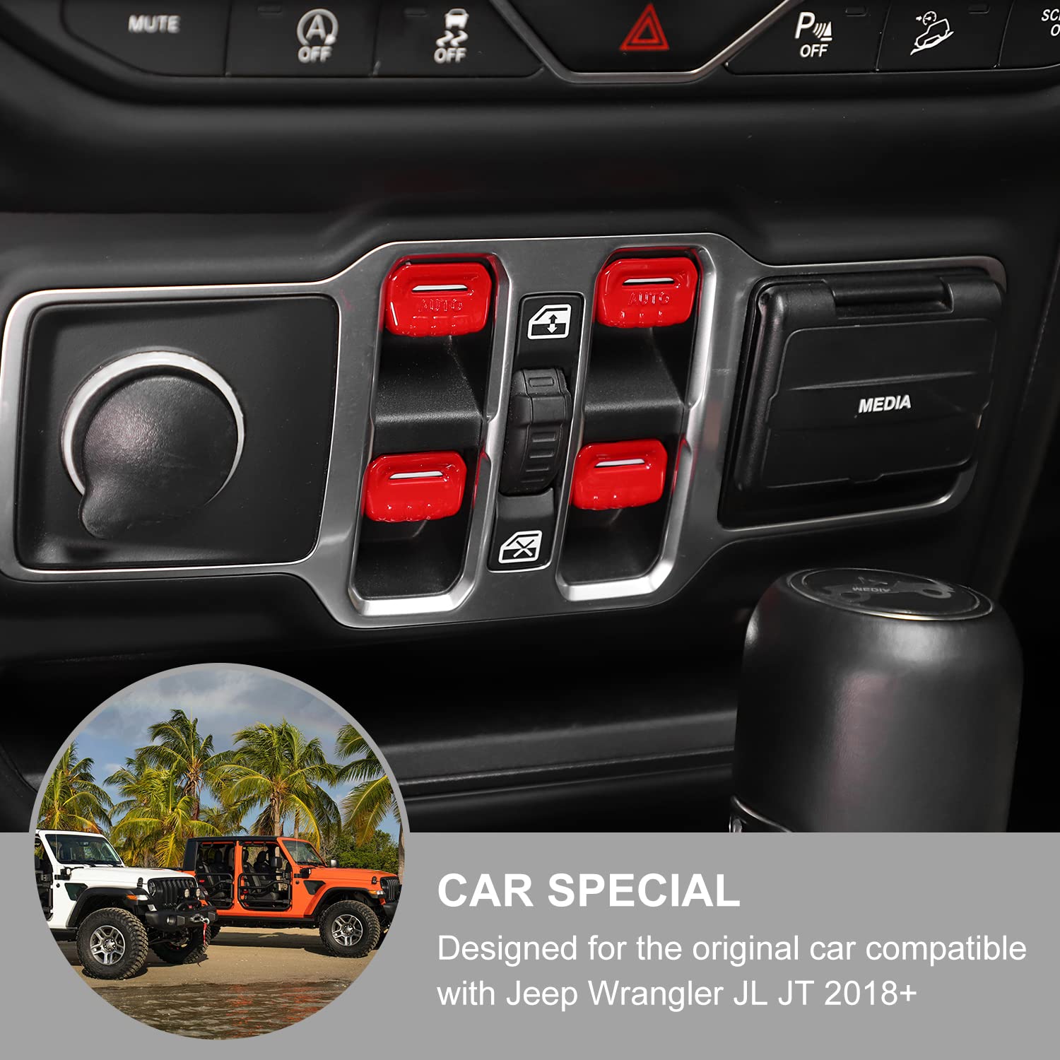Jimen Compatible with Jeep Wrangler JL JLU 2018-2024 and Jeep Gladiator JT 2020-2024, 4PCS Center Console Window Button Switch C