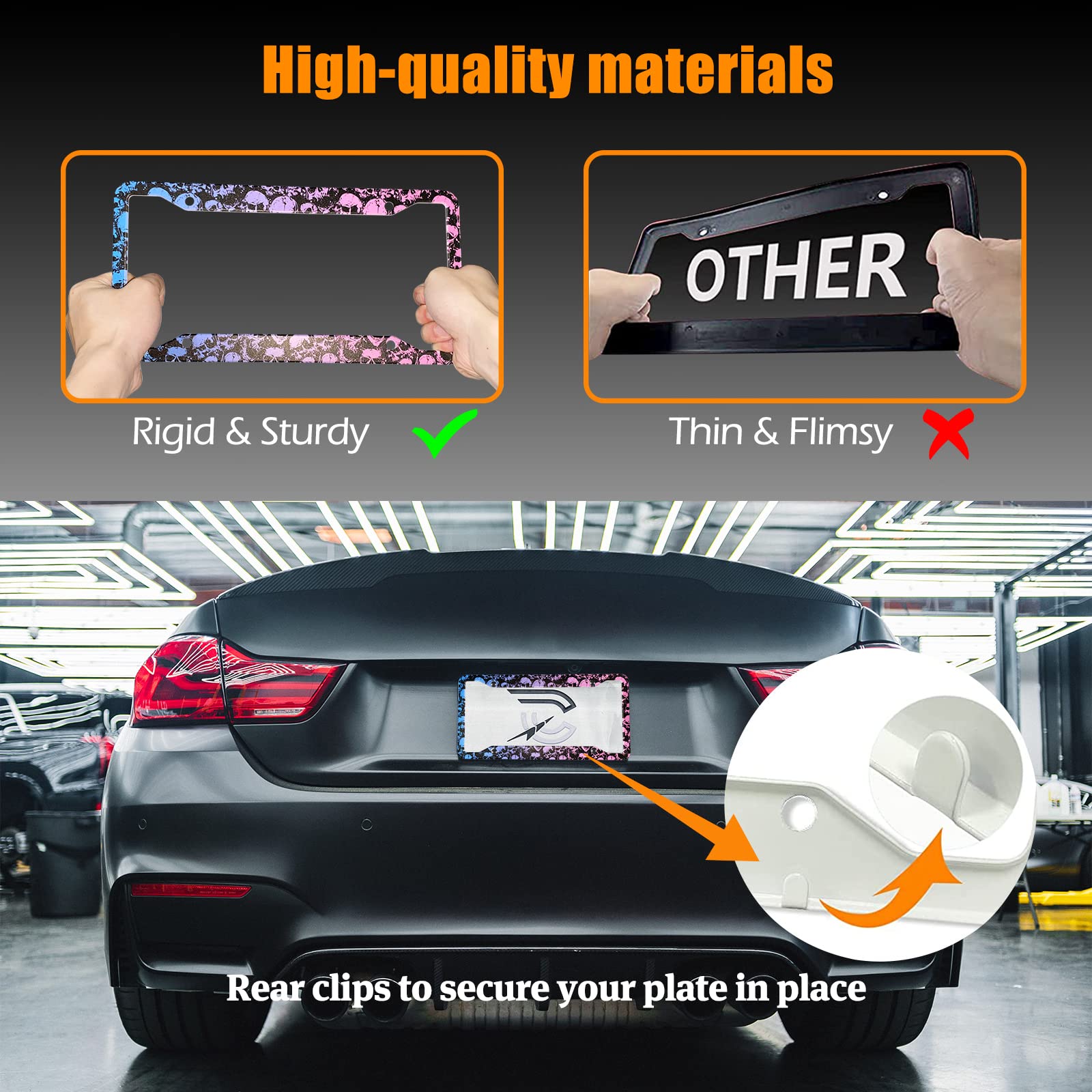 Skull License Plate Frames Skeleton License Plates Frame Holder Cover Metal Aluminum Halloween Car Tag For Usa Ca Vehicle Standa