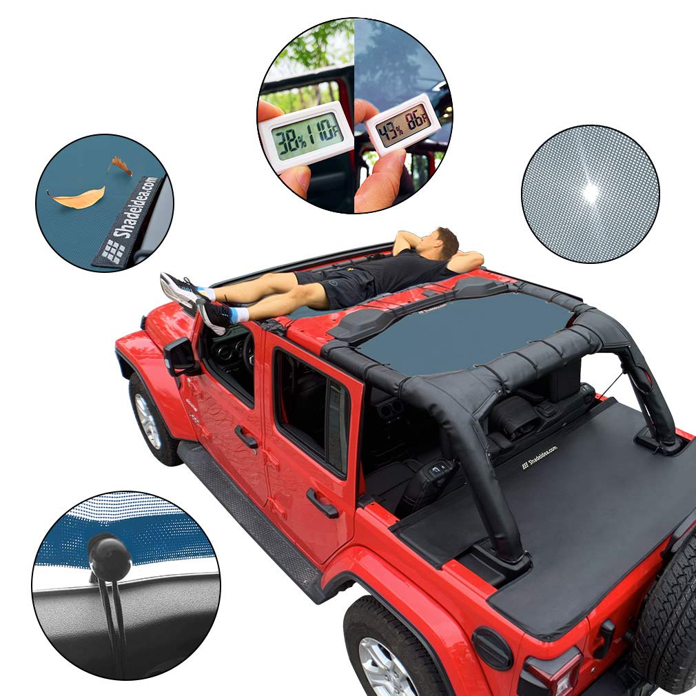 Shadeidea Sun Shade Top for Jeep Wrangler JL Unlimited 2018-2023, 4 Door, Mesh Screen, UV Blocker, Steel Blue, 2 Piece