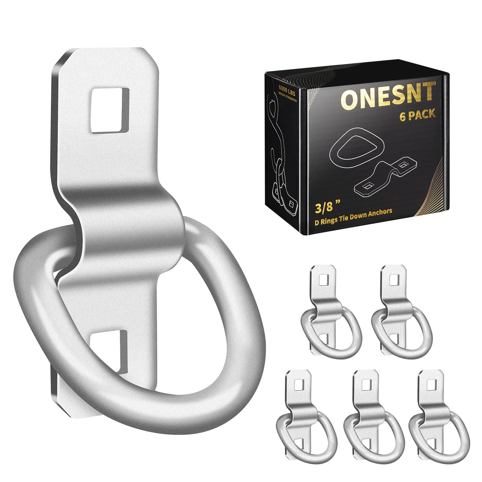 Onesnt D-Rings, Truck Tie Downs Anchor 3/8 Heavy Duty 6000 Pound  Steel Tie-Down Ring For  Loads On Trucks, Trailers, Boats, Rv Campers, Vans;For Kayaks, Motorcycles, Deliveries, Atvs (Pack Of 6)