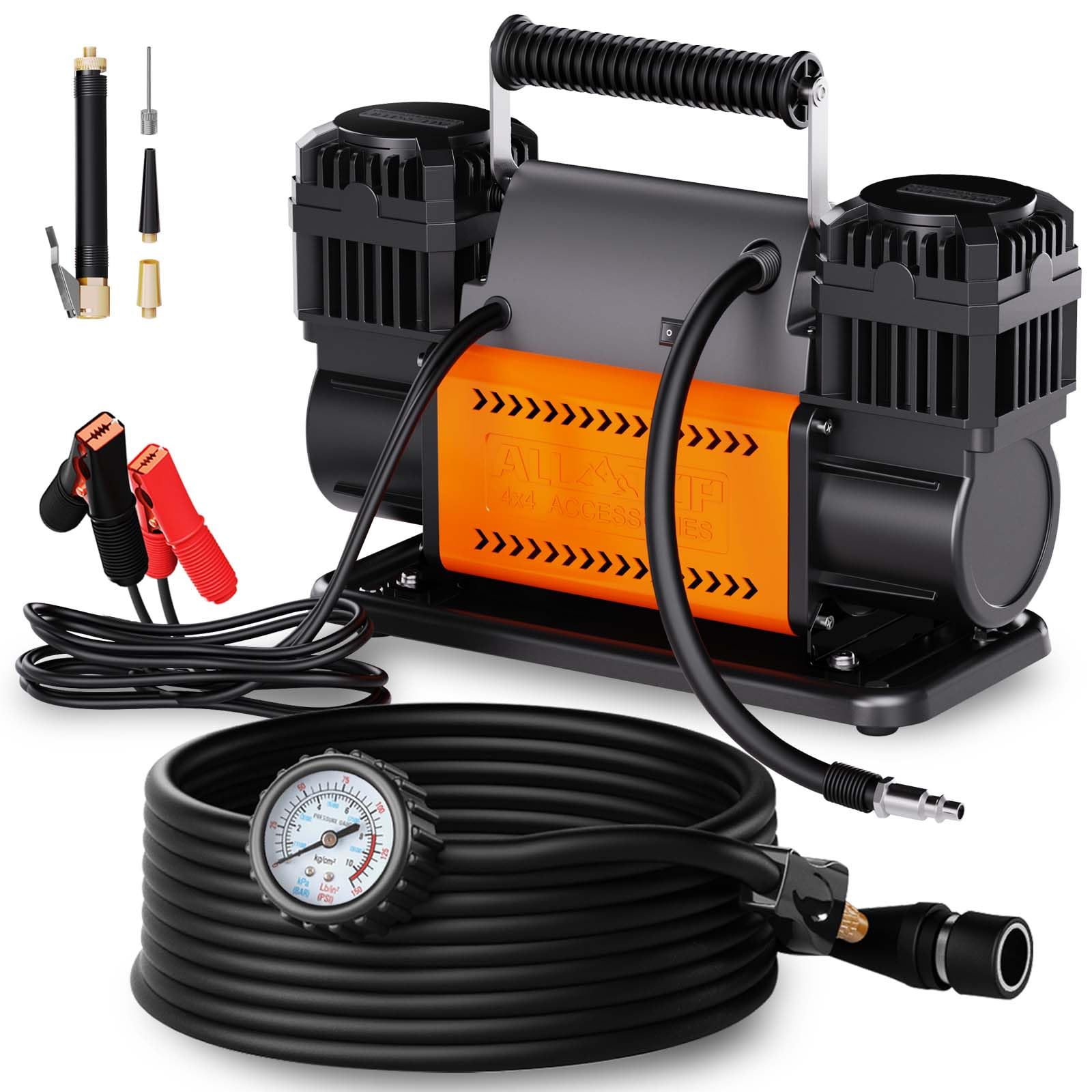 ALL-TOP Air Compressor Kit, Dual Cylinder 12V Inflator, 150 PSI for Truck & RV, Heavy Duty, Model ATACR300, 350 L/Min