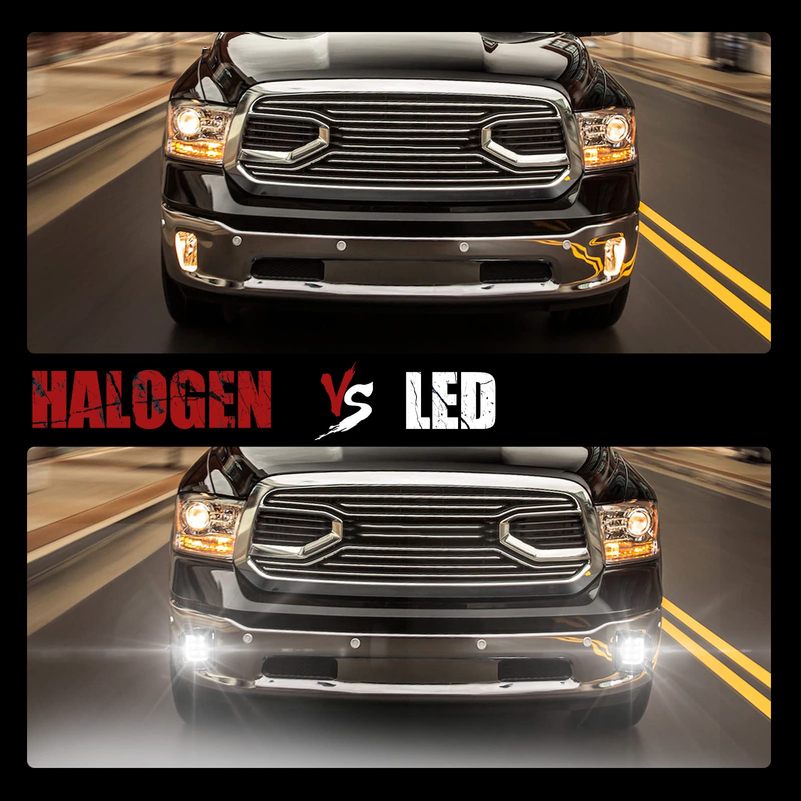 BUNKER INDUST Dodge Ram LED Fog Light Set with DRL, Model F-RAM-0004-FRD*2, for 2013-2018 Ram 1500, Spot Flood