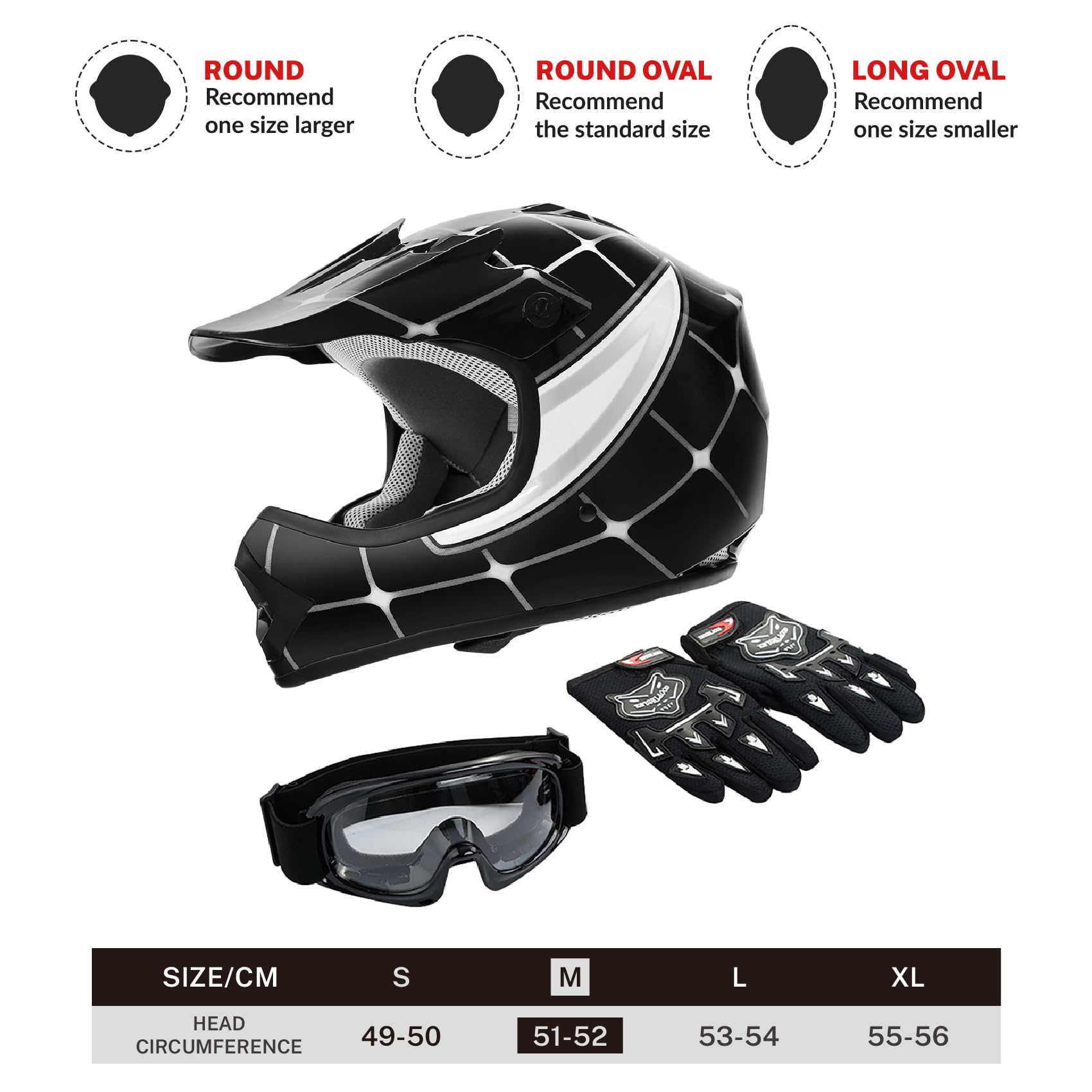 Tct-Motorparts Dot Youth Kids Motocross Atv Helmets Offroad Street Dirt Bike Go-Kart Bmx Mx Full Face Helmet Black Spider Samll