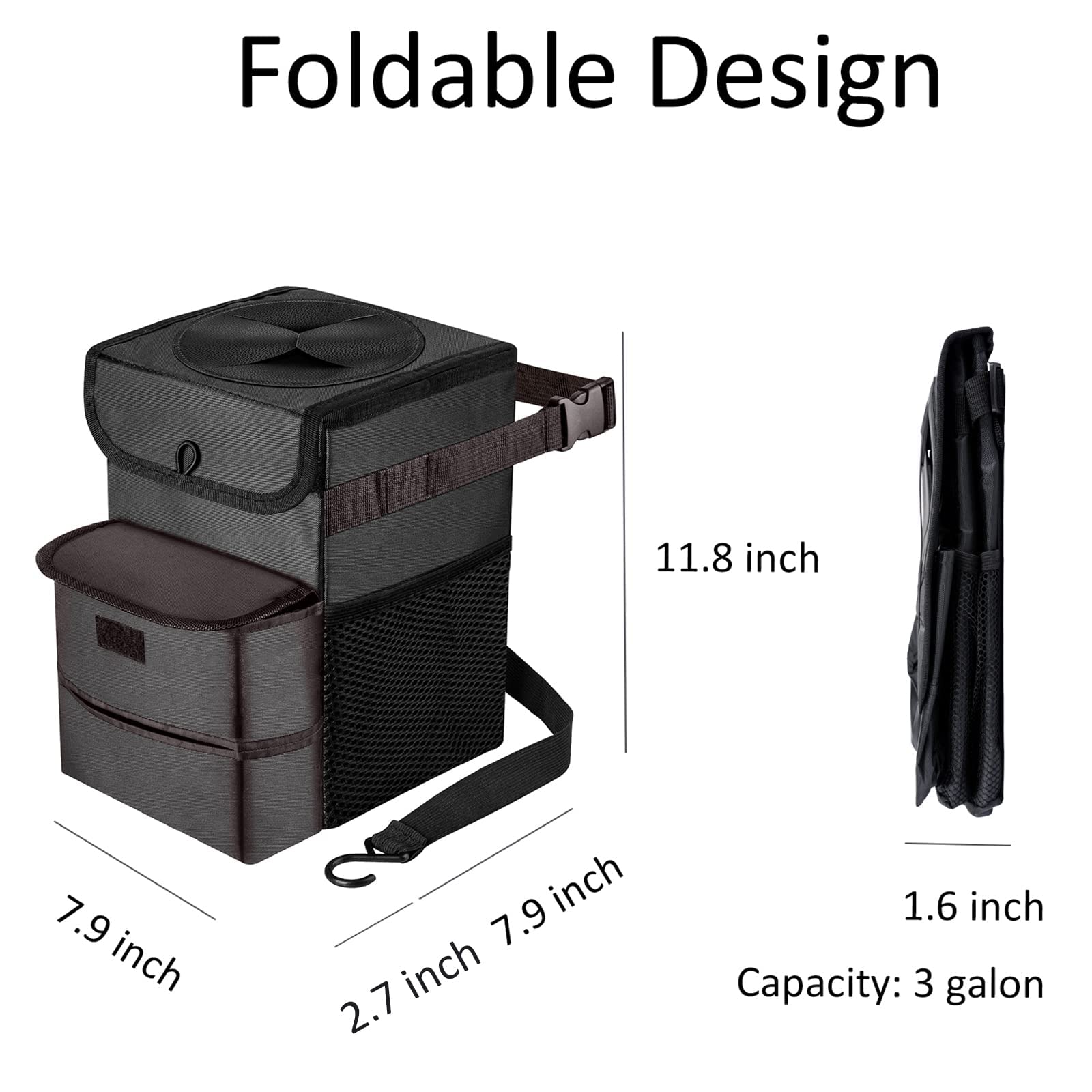 Gpusfak Car Trash Can Foldable Garbage Bin Leakproof 3 Gallons Black Blue