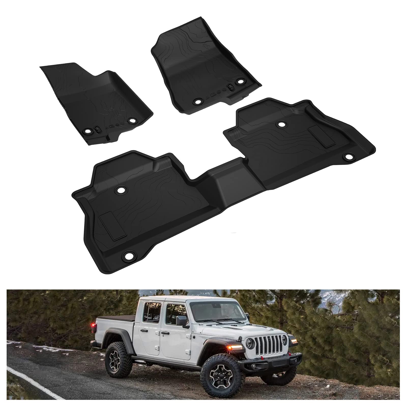 Kiwi Master Floor Mats For 2020-2025 Jeep Gladiator Jt Oem Replacement 82215626Ab All Weather Mat Front & 2Nd 2 Row Seat Tpe Slu