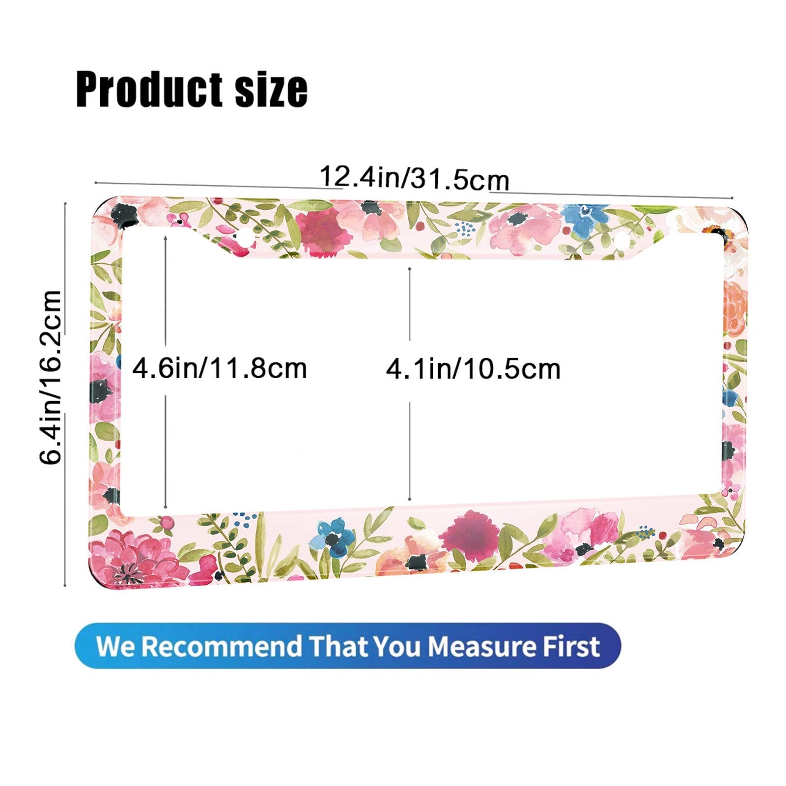 Hosnye Watercolor Floral License Plate Frame Hand Painted Flower Metal License Plate Cover Front Plates Frames Car Tag Frame For