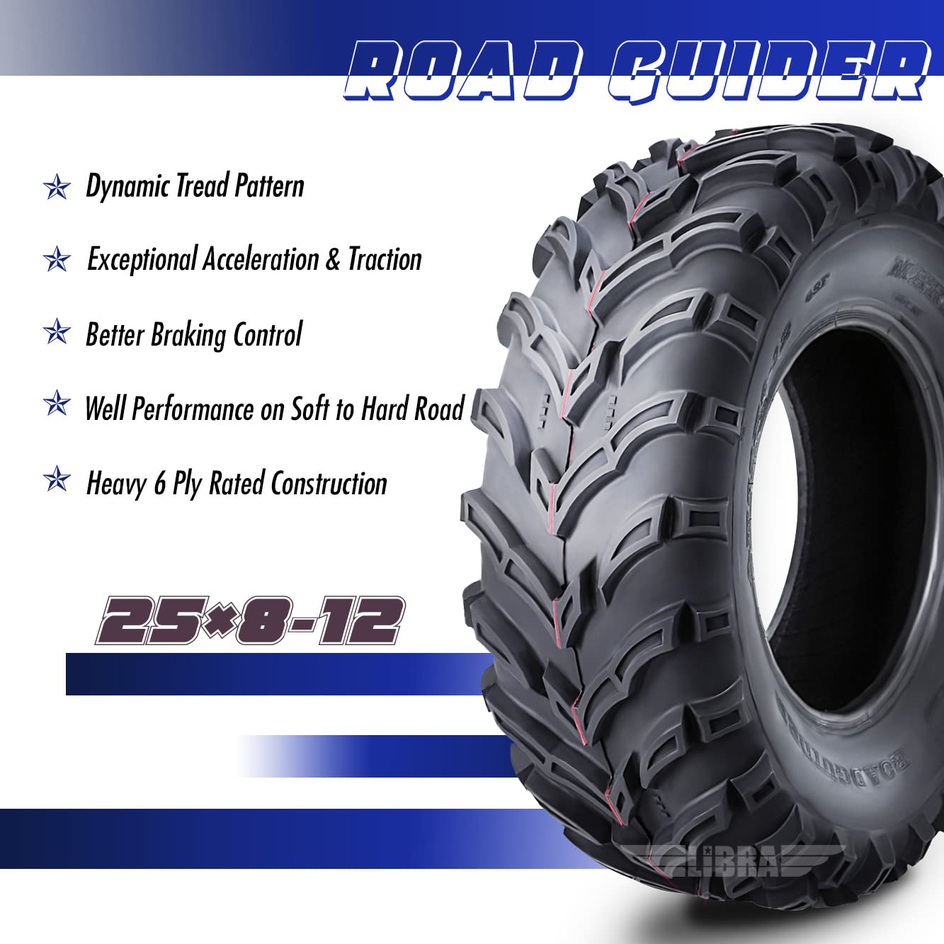 Full Set Roadguider Atv/Utv Tires 25X8-12 25X8X12 Front 25X10-12 25X10X12 Rear 6Pr 10272/273