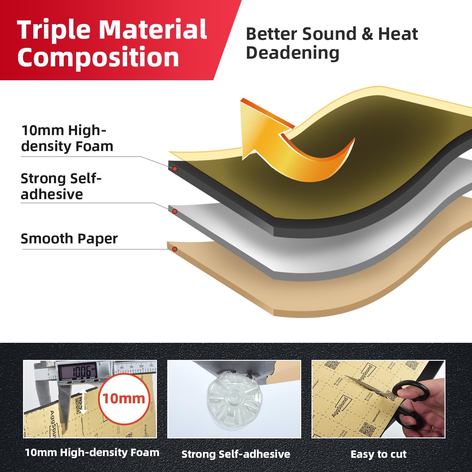 Aggsound 394Mil 24Sqft Thickened Sound Deadener For Cars - Auto Sound Deadening - Closed Cell Foam Noise Deadening Material - He