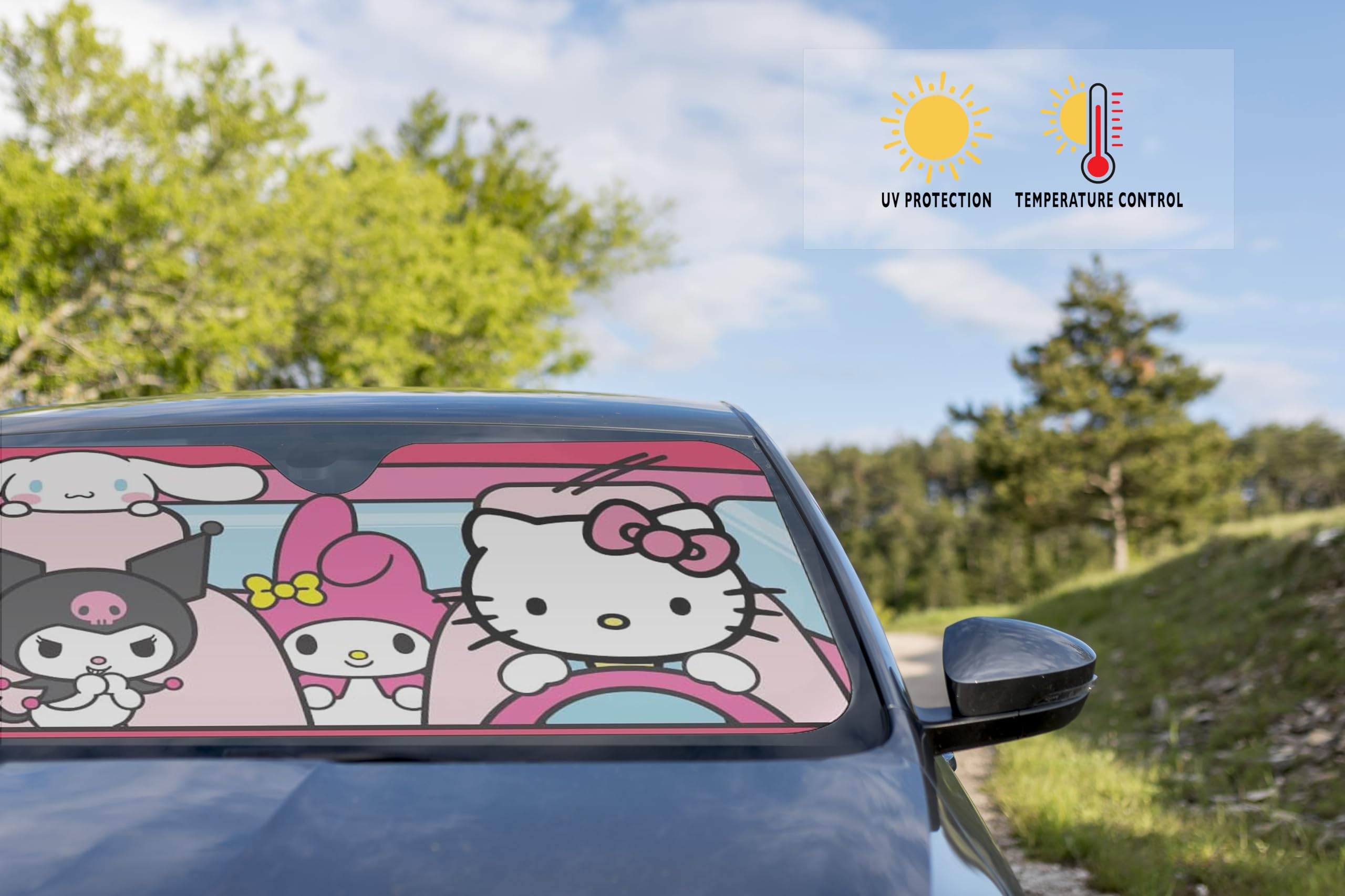 Hello Kitty Car Shade | Hello Kitty Sunshade Car | Auto Front Windshield Hello Kitty Car Shade Sunshade | Multicolor | Officially Licensed