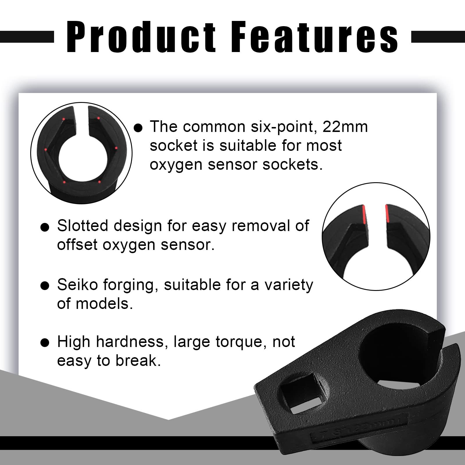Offset Oxygen Sensor Socket, 3/8-Inch Drive By 7/8-Inch 22Mm, Wire Gate Accesses Sensor From Side, Preventing Damage To Wires, U