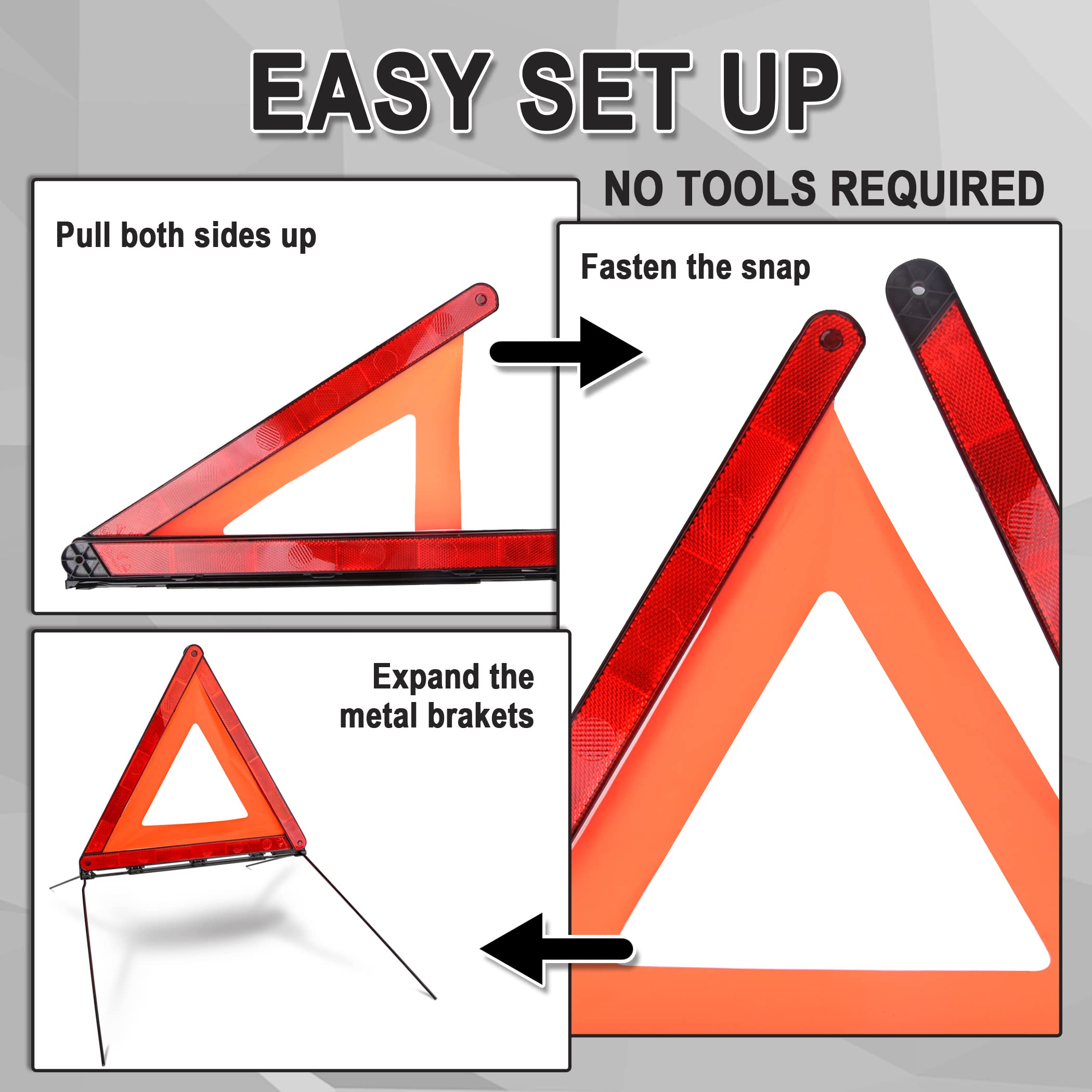 Cartman Foldable Warning Triangle Emergency Warning Triangle Reflector Safety Triangle Kit, Pack Of 3, With Storage Case