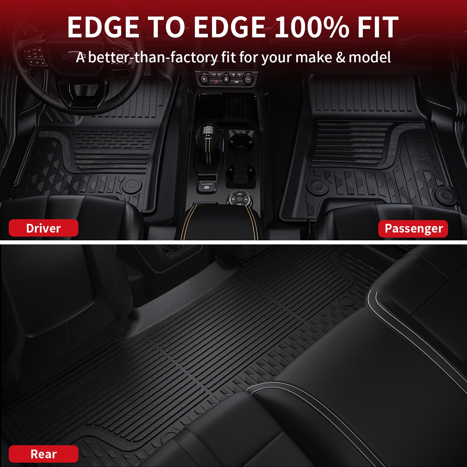 Lasfit Floor Mats 2025 For Ram 1500 Crew Cab Without Rear Under-Seat Factory Storage Bucket Seat (Not For Quad Cab), All Weather
