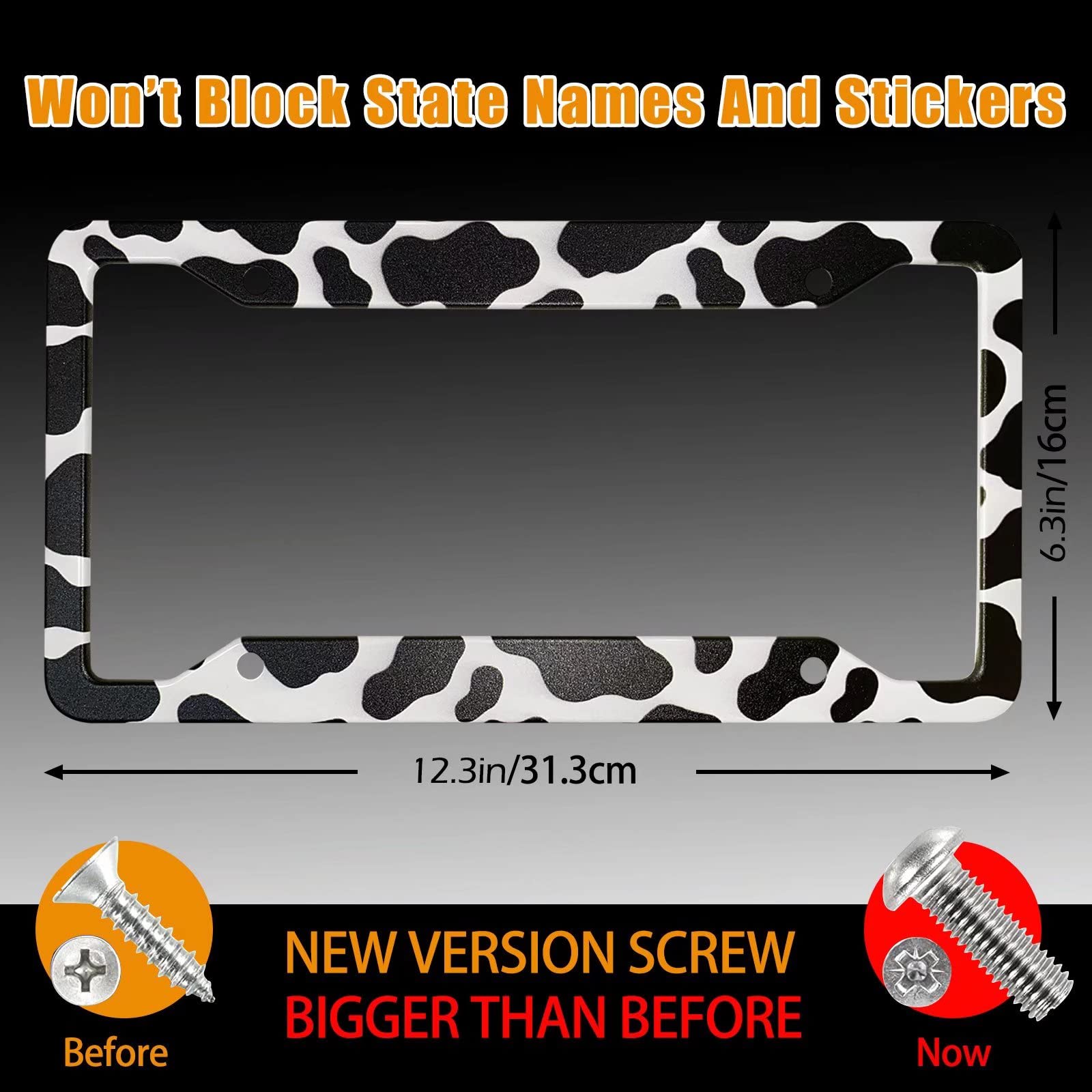 Cow Print License Plate Frame Holders Covers Cute Animal White Black Spot Cow Tags Frames Covers Holder Stainless Aluminum Metal