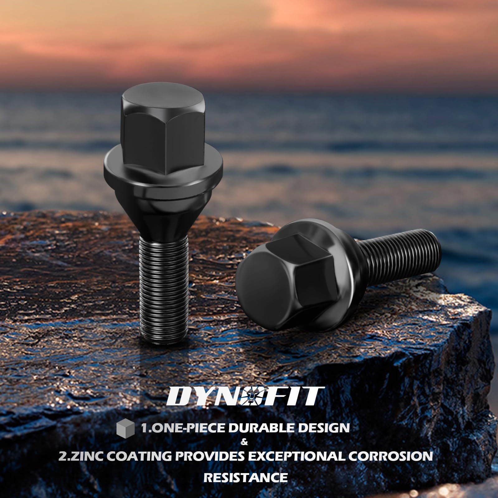 dynofit OEM Wheel Lug Bolts Set, 20pcs Alloy Steel, 19mm Hex, 28mm Shank, Black, Compatible with Jeep Compass, Cherokee, Dodge Dart
