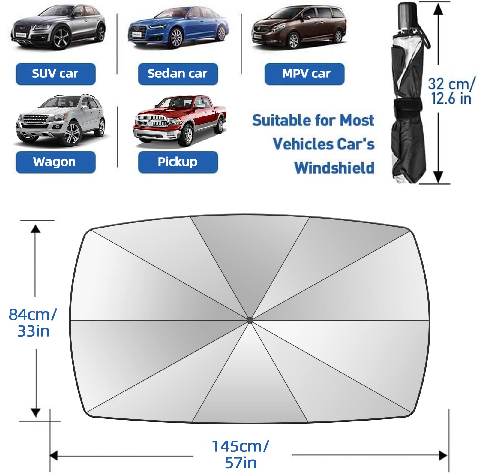 2025 Windshield Sun Shade Umbrella, Foldable Car Umbrella Sunshade With Uv Block Car Front Window (Heat Insulation Protection) F