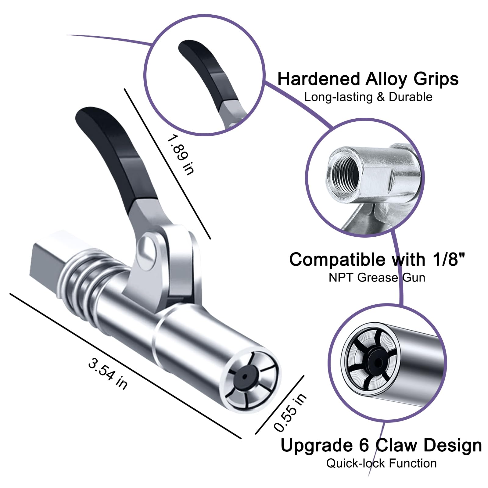 Grease Gun Accessory Kit,includes Grease Needle Dispenser, 2pcs Grease Needle Nozzles, 90 Degree Grease Coupler Adapter with Sle