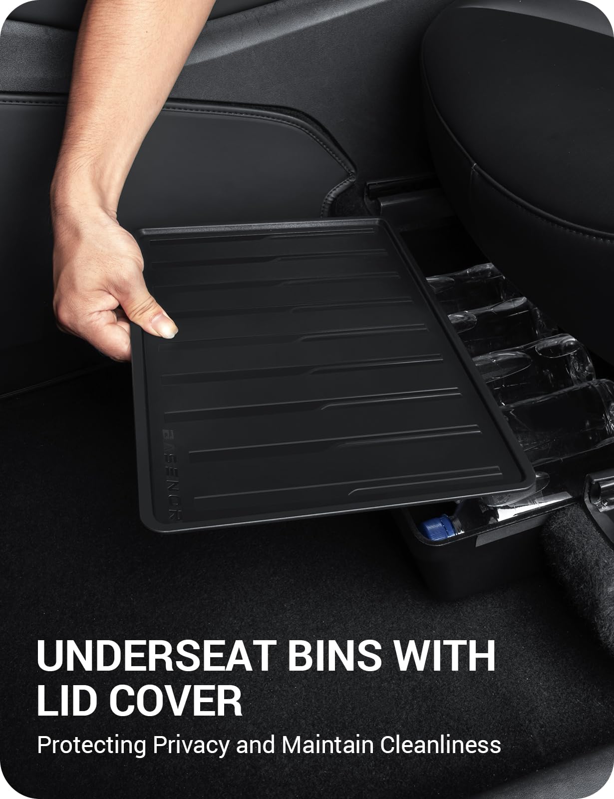 Basenor 2Pack Tesla Model Y Under Seat Storage Box, Waterproof Hidden Storage Underseat Organizer With Lid Cover Tray For 2020-2