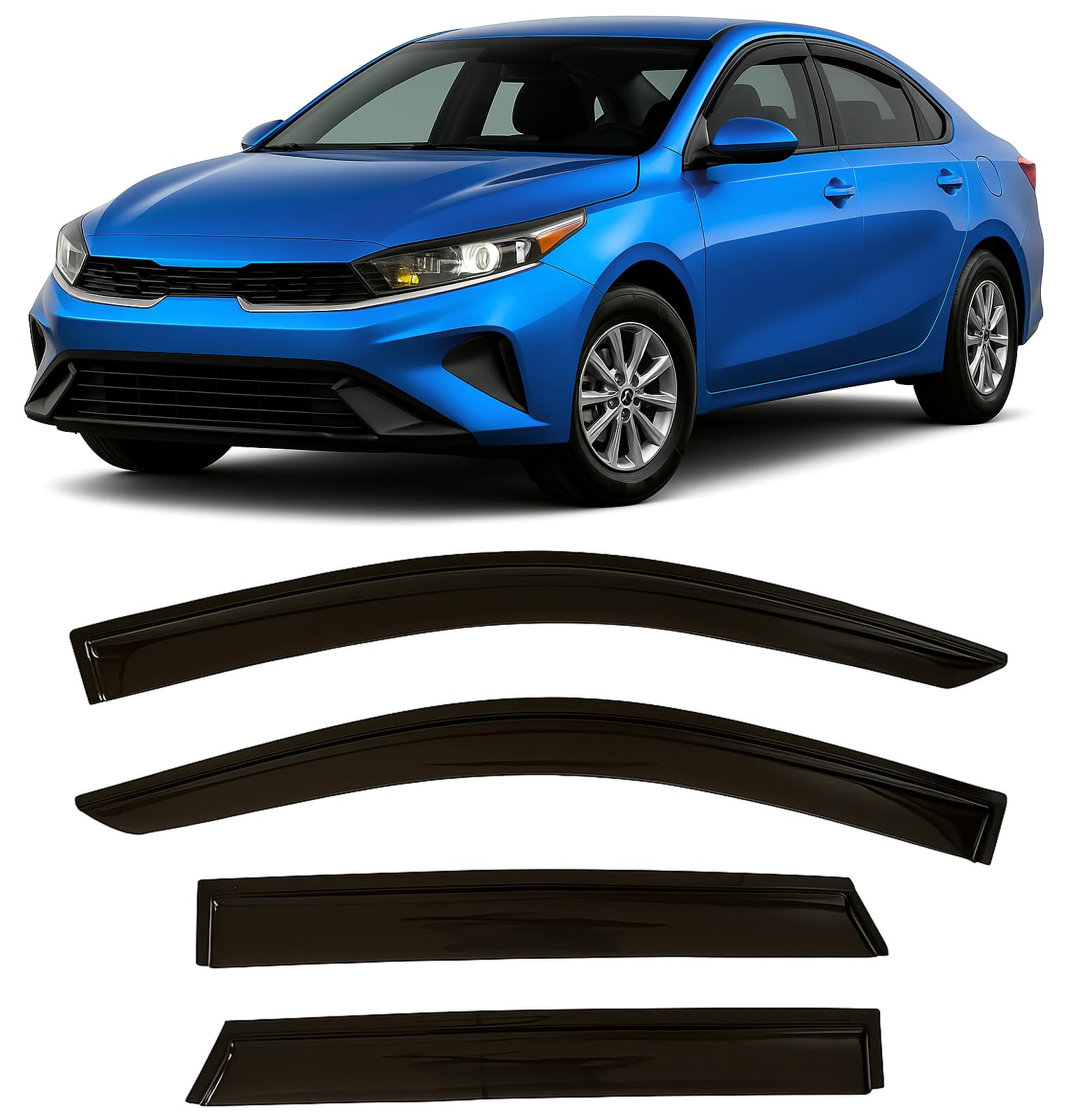 2019-2024 Tape-On Rain Guards For Kia Forte Side Window Deflector Visors Ex Fe Gt Line Lxs Durable Tinted Vent Shade 2020 2021 2022 2023