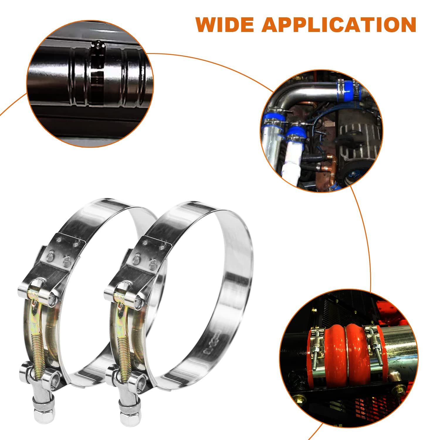 Wysiwyka 2 Pack 4 '' T-Bolt Hose Clamps, 304 Stainless Steel Turbo Intake Clamp, Working Range 108Mm-116Mm For 4 '' Hose Id