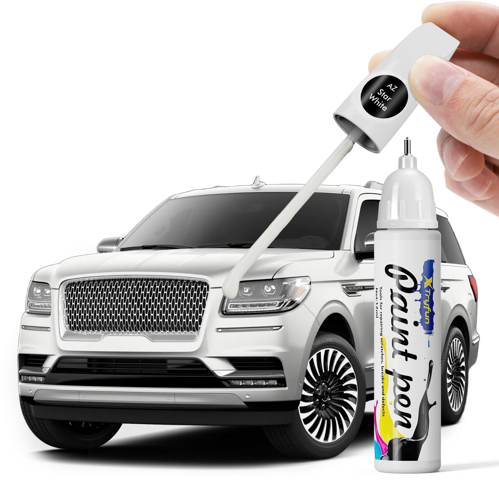 XTryfun AZ Pristine White Touch Up Paint Compatible with Lincoln, DIY Car Paint Scratch Repair, Quick & Easy Fix Automotive Scra