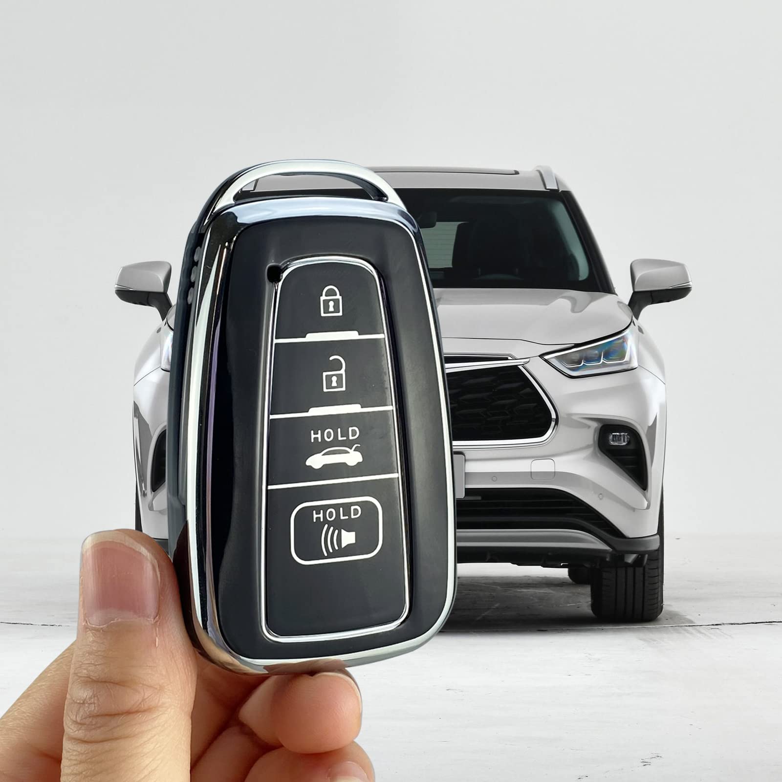 Yuebutor Key Fob Cover Case Compatible With Toyota 2019-2023 Camry Rav4 Highlander Corolla 4Runner Avalon C-Hr Prius (Black)