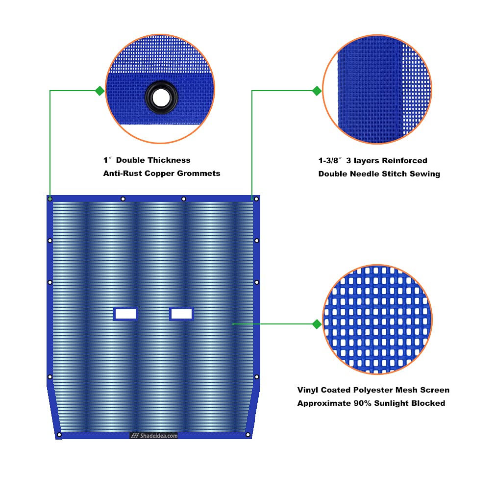 Shadeidea Jeep Wrangler Sunshade Top JL 2018-2023, Blue UV Blocker, Polyester, Front & Rear, Model IDSJL2DFBBU