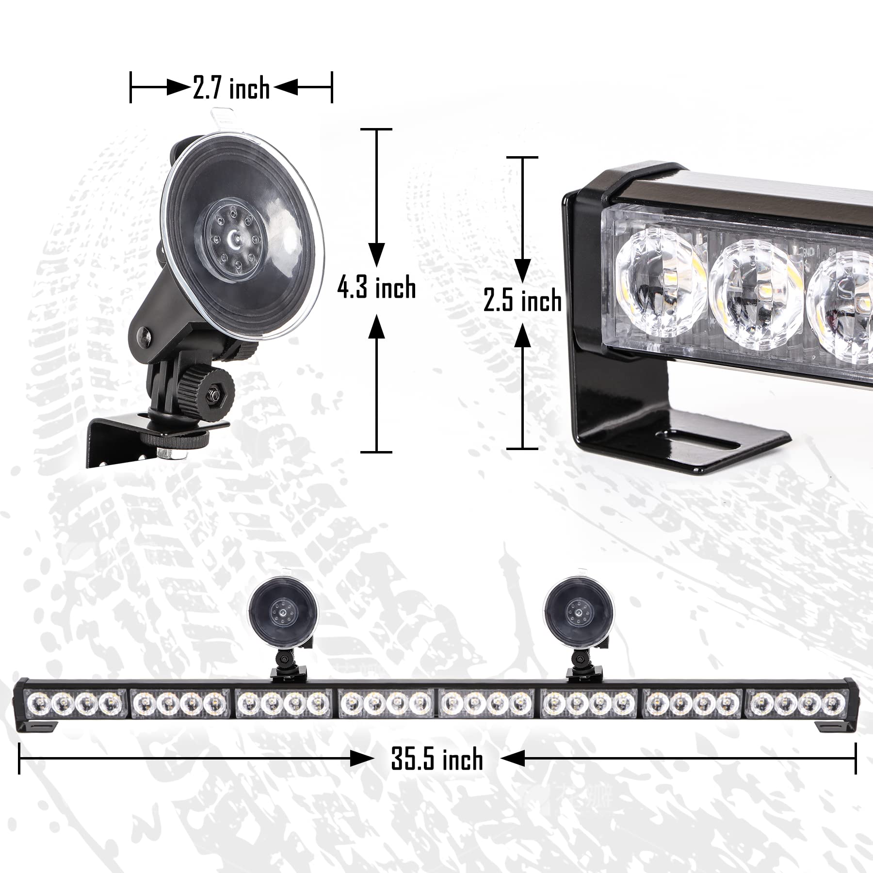 Amber/Green Emergency Strobe Light Bar 36 In 13 Flash Patterns Traffic Advisor Warning Hazard Windshield Safety Lights Bar With