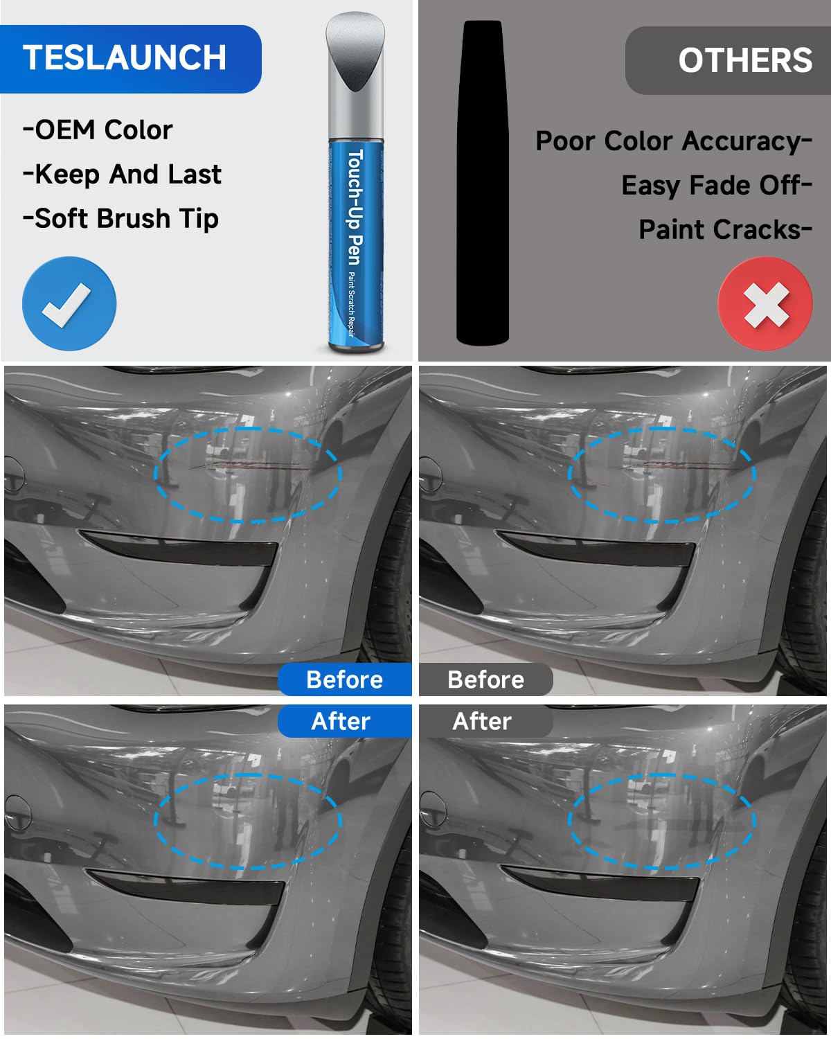 TESLAUNCH Touch Up Paint Pen for Tesla Model 3/Y/S/X - Midnight Silver Metallic (PMNG) - 0.41 Fl Oz - OEM Scratch Repair