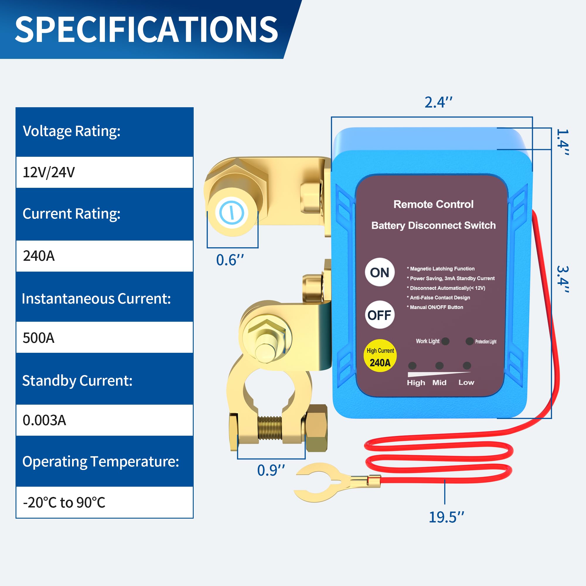Rvboatpat Kill Switch 12V/24V 240A Remote Battery Disconnect Switch Automatic Power Shut Off Switch Remote Control Switch For Au