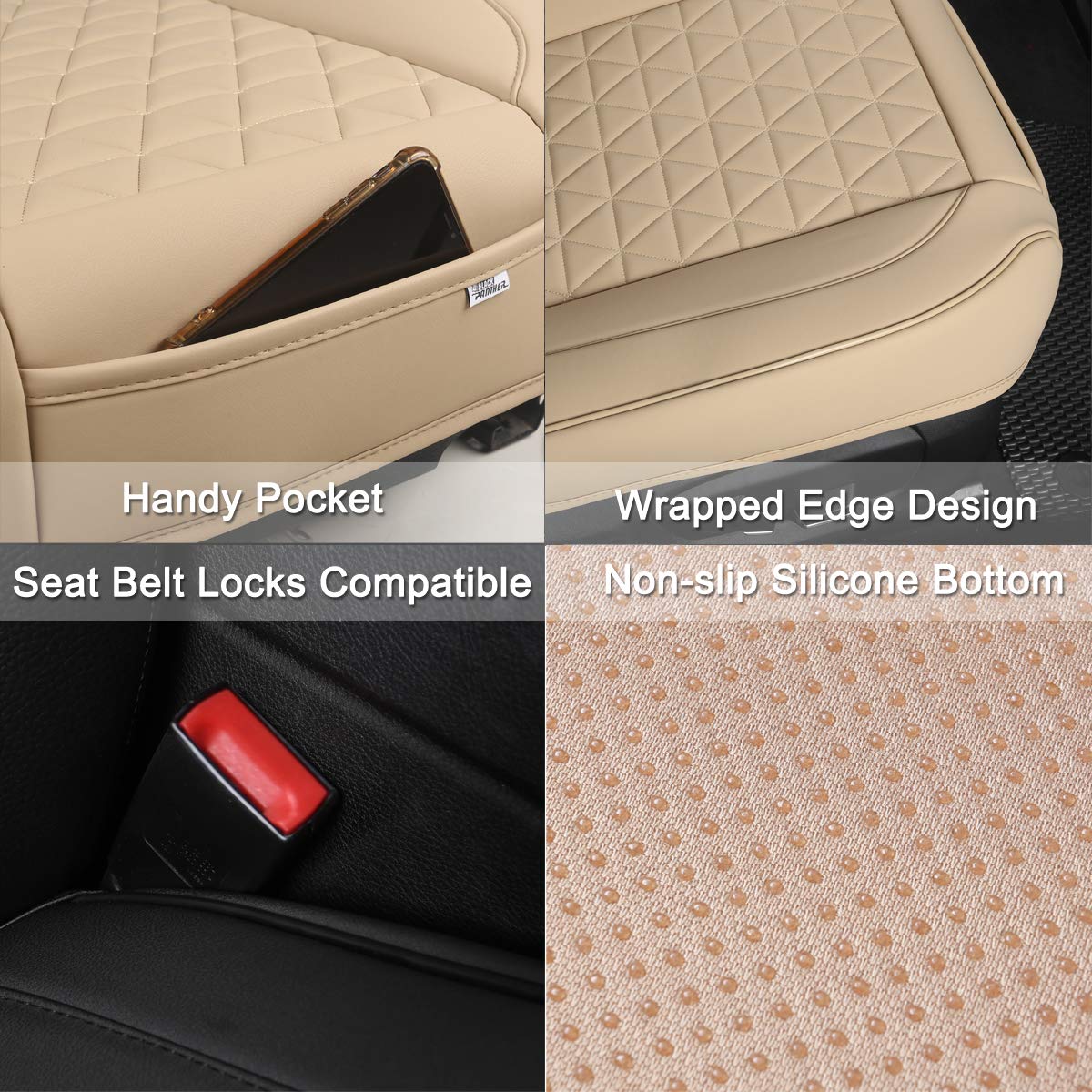Black Panther Luxury Polyvinyl Car Seat Cover Front Bottom Seat Cushion Cover, Anti-Slip And Wrap Around The Bottom, Fits 95% Of