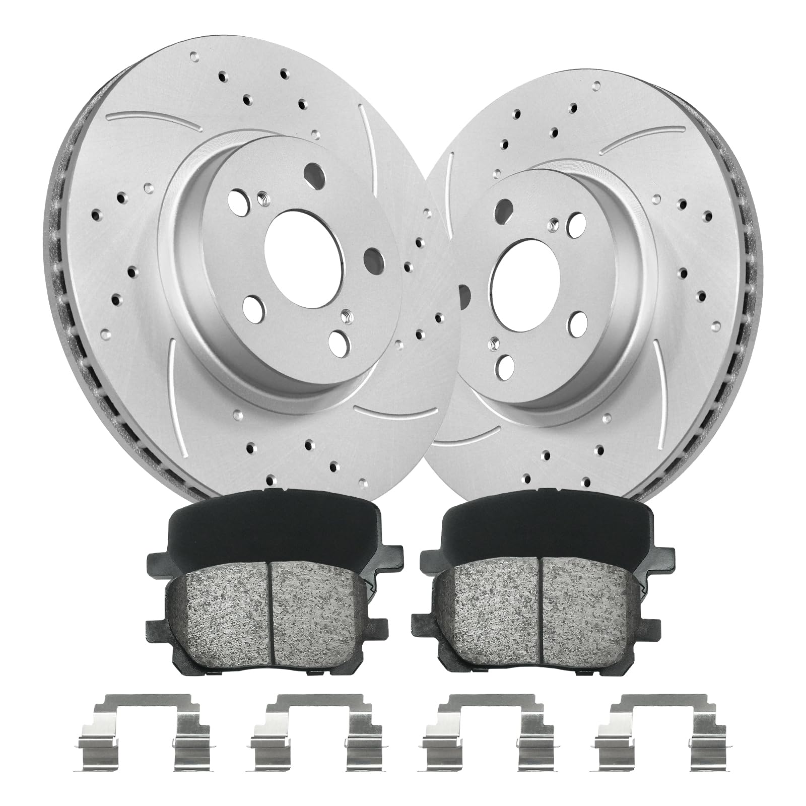 Anpulsero Front Brake Kit Compatible with 03-08 Toyota/Corolla/Matrix/Pontiac Vibe Drilled & Slotted Disc Brakes Rotors and Cera