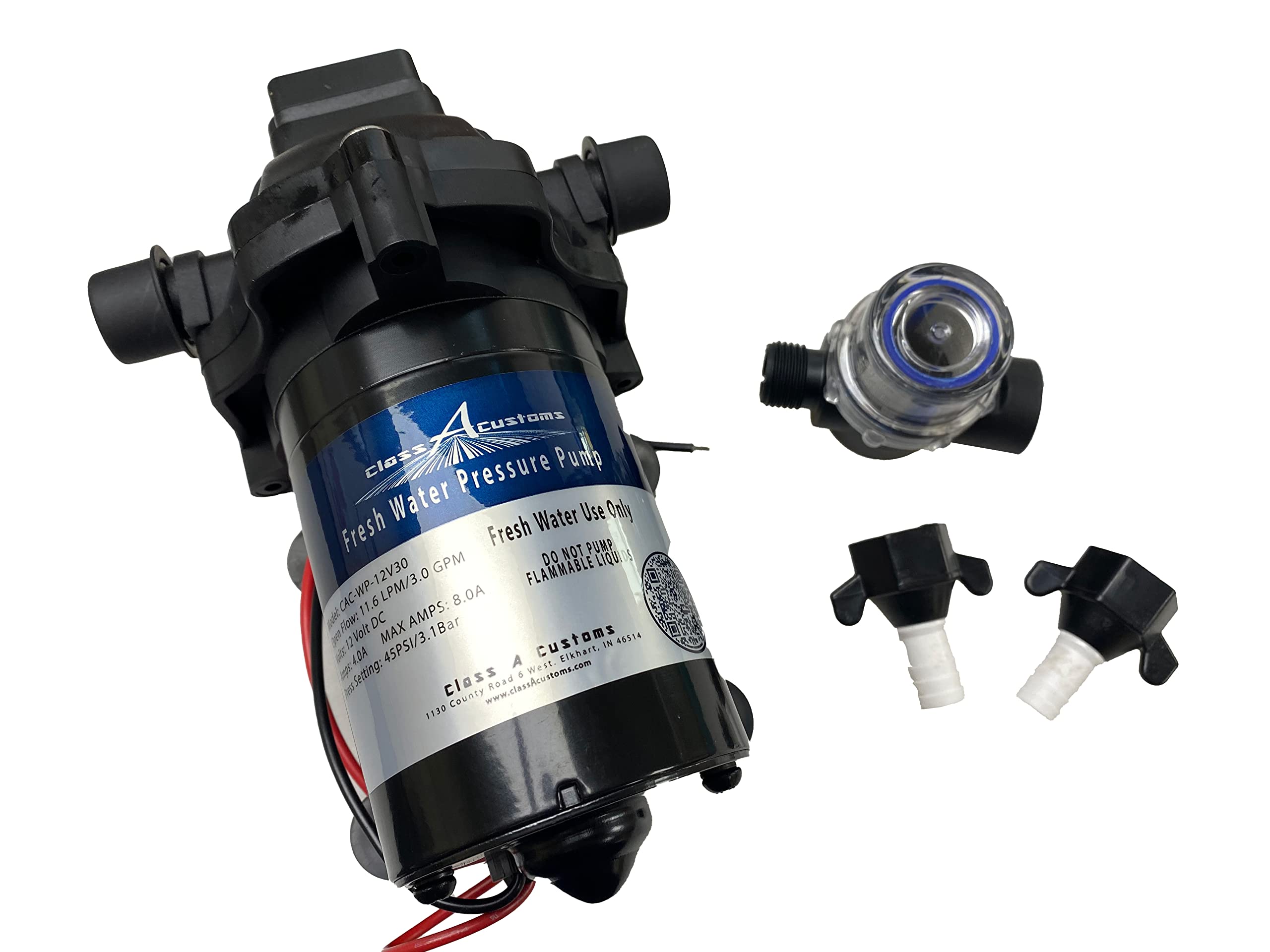 Class A Customs 10 Gallon RV Fresh Water Tank with Plumbing Kit & 12V Pump - White Plastic