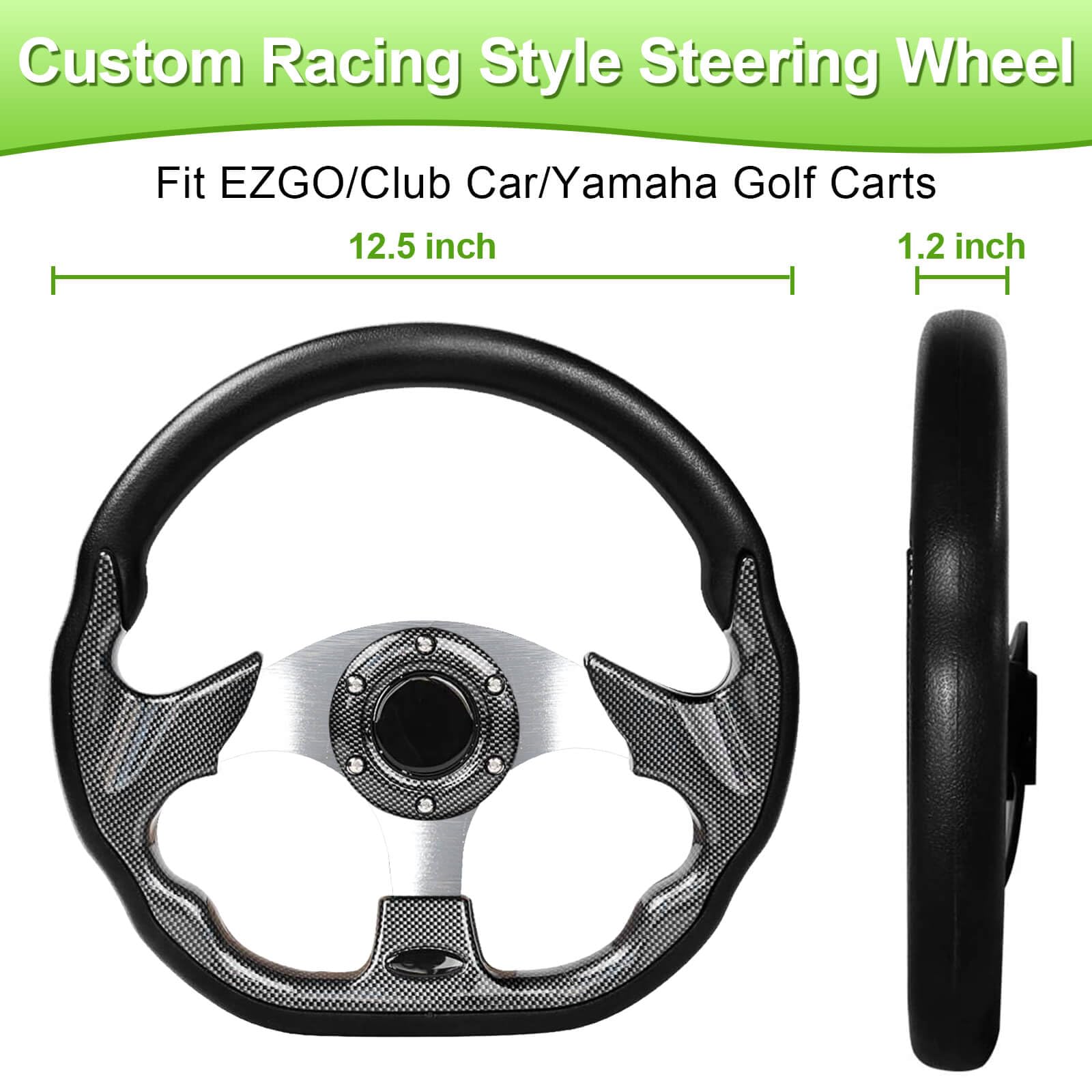 Leapgomax Golf Cart Steering Wheel Fit Ezgo Rxv & Txt, Club Car Ds, Club Car Precedent Tempo, Yamaha Golf Carts(D Shape Design S