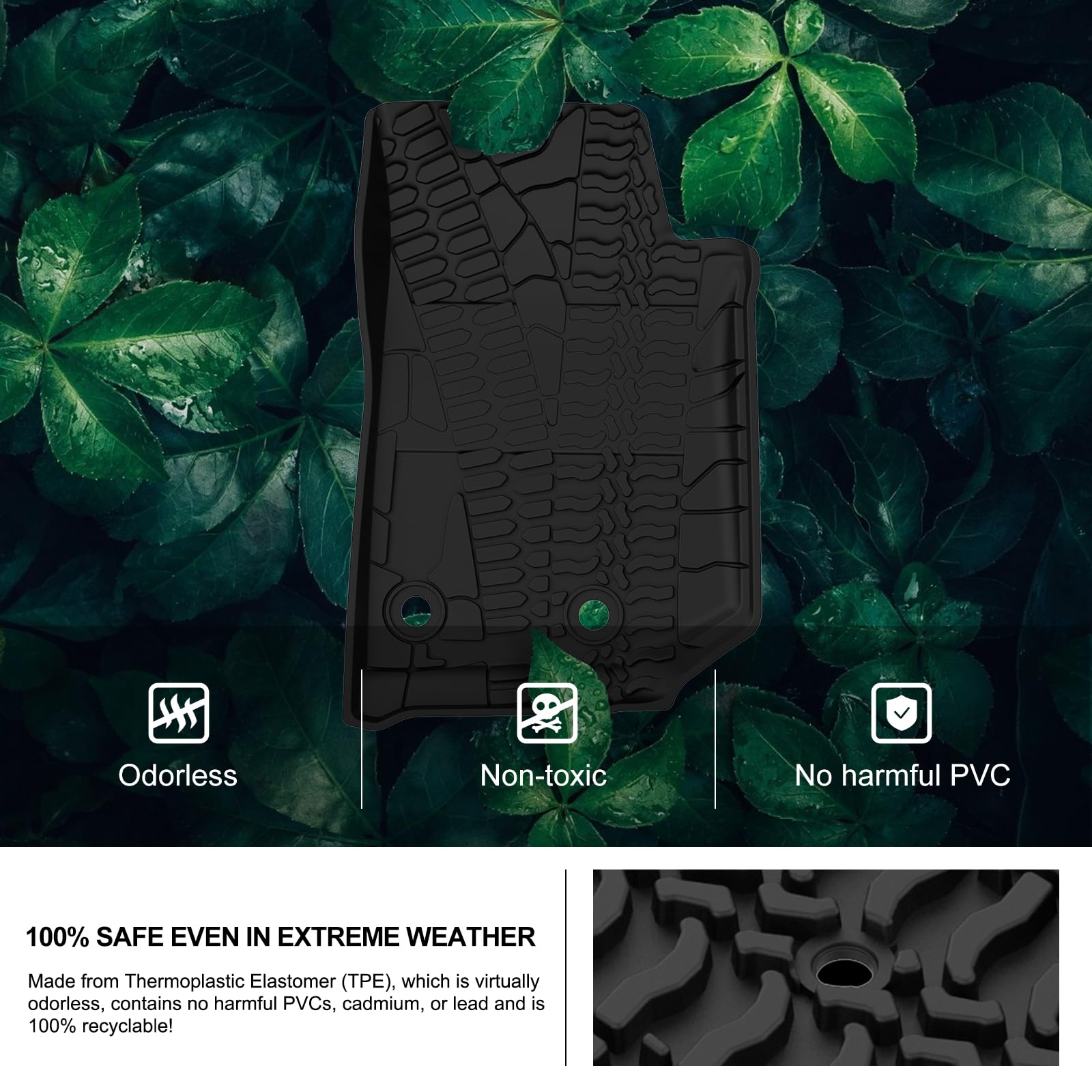 KIWI MASTER Floor Mats for 2014-2017 Jeep Wrangler JK 2-Door Front & Rear 2 Row All Weather TPE Mat Slush Liners Black