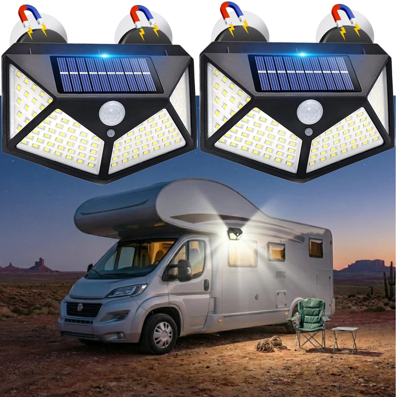 Silanit 2 Pack Magnetic RV Solar Light, Motion Sensor Porch and Awning Lights, Solar Charged, RV Accessories for Outside, Multip