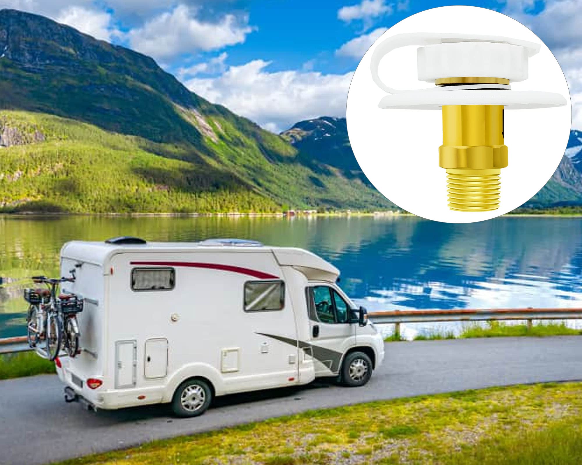 Water City Inlet For Rv, Rv City Water Inlet With Check Valve 34 Nh Female To 12 Npt Male Lead-Free Brass Rv City Water Flange B