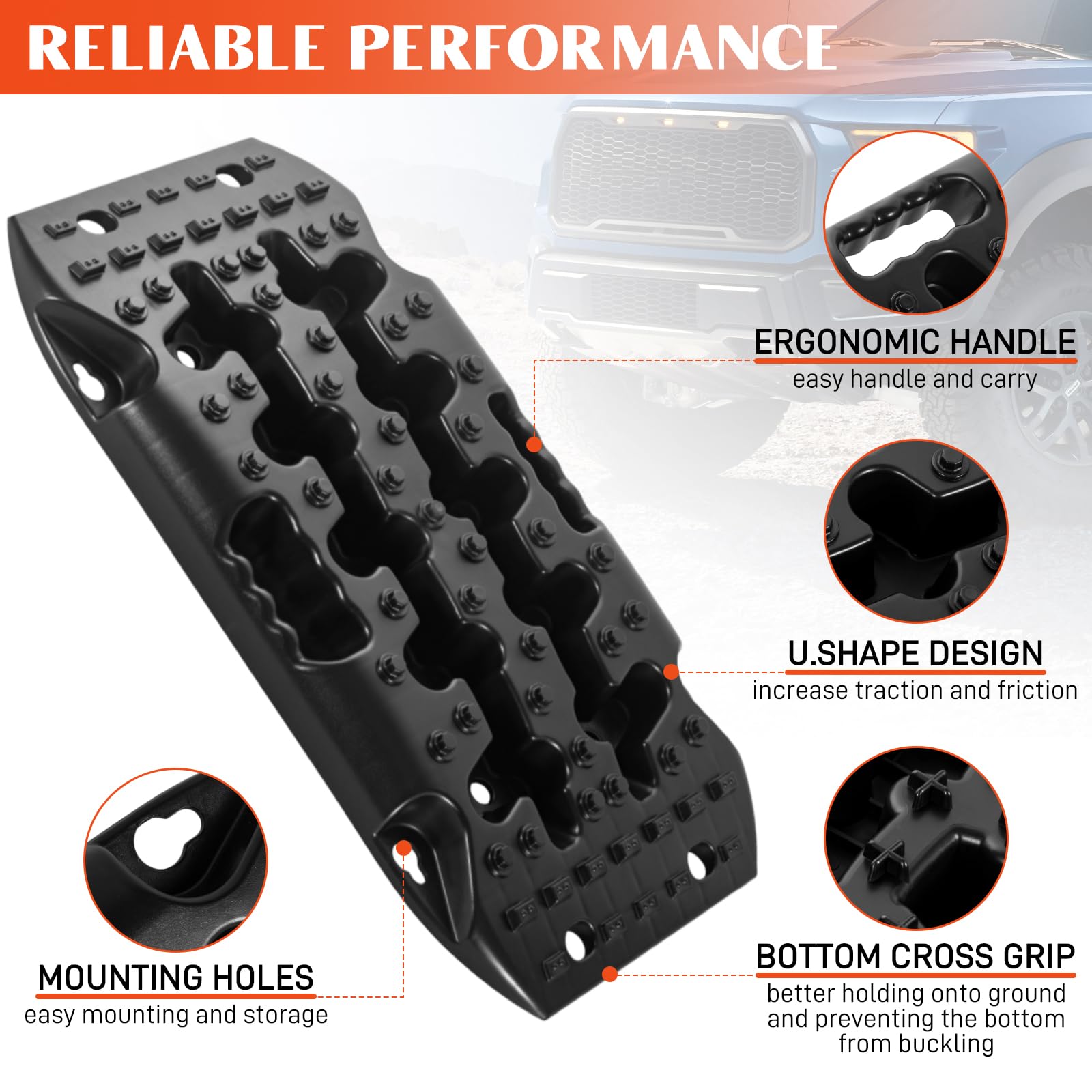 BYERN AUTO Traction Boards - Off Road Recovery Boards, Short Recovery Tracks, Mini Tire Ladder Mat for Snow Mud Sand Rescue 4x4