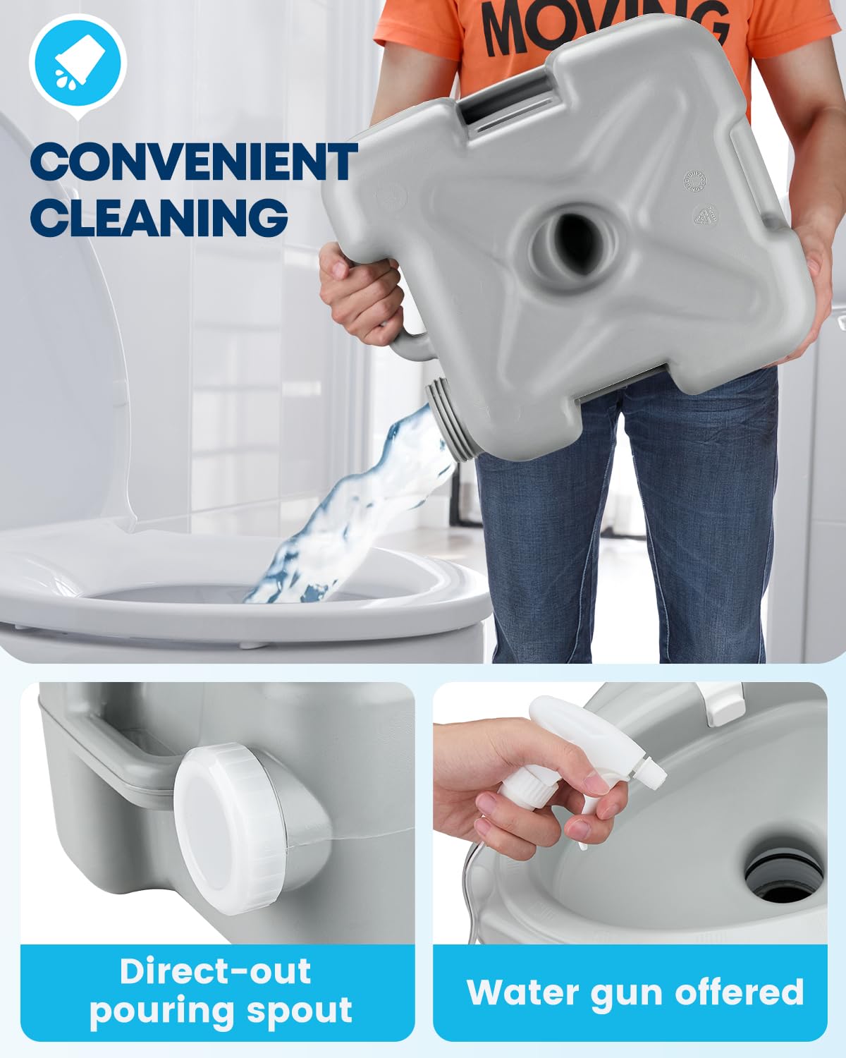Kohree Camping Toilet Portable 5.3 Gal: 20L Porta Potty for Adults with Diagonal Elongated Bowl Seat - Handle Flush Pump Leak-Pr
