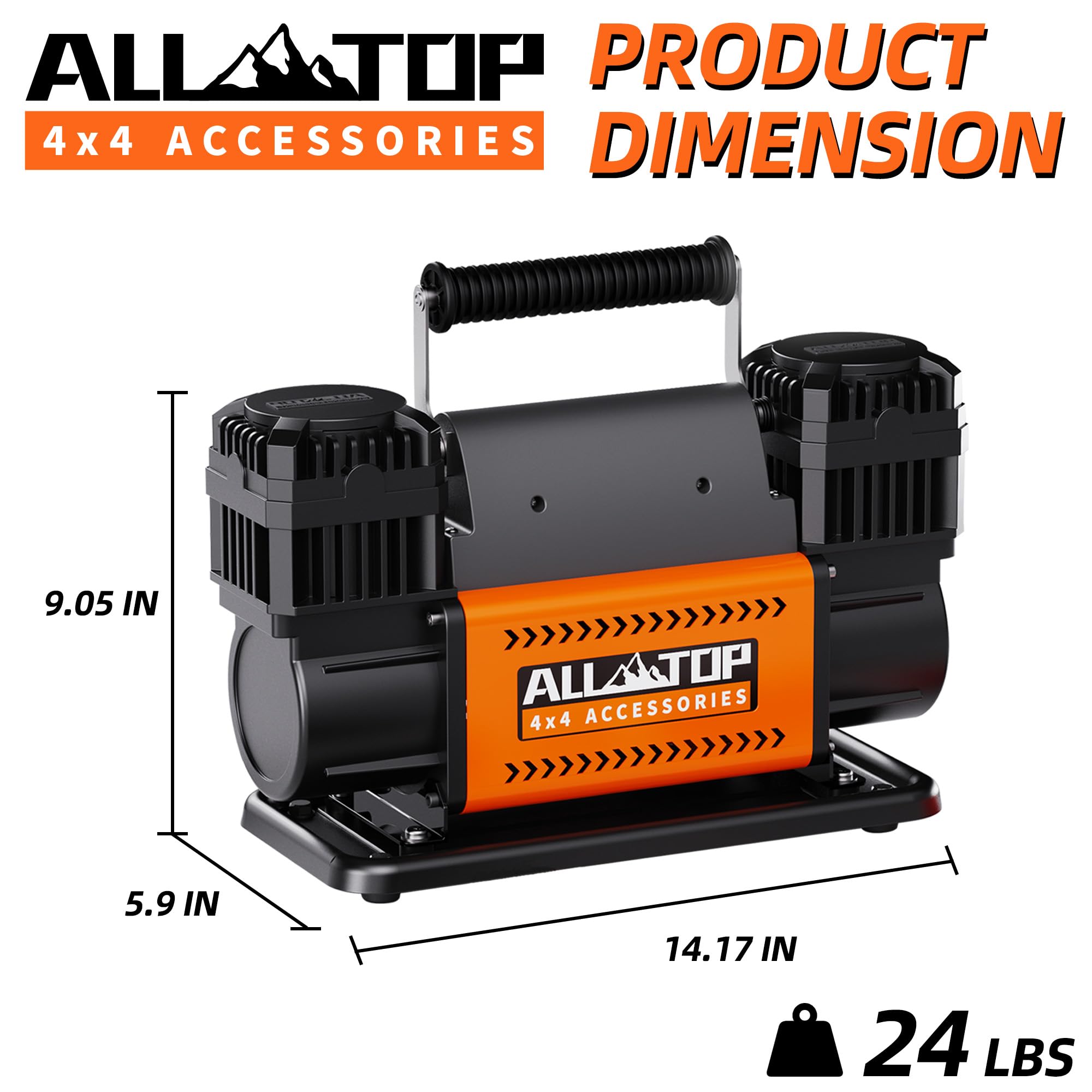 ALL-TOP Dual Cylinder Air Compressor - 12V Tire Inflator Kit, 350 L/Min, Digital Pressure Gauge, Max 150 PSI for Trucks & RVs