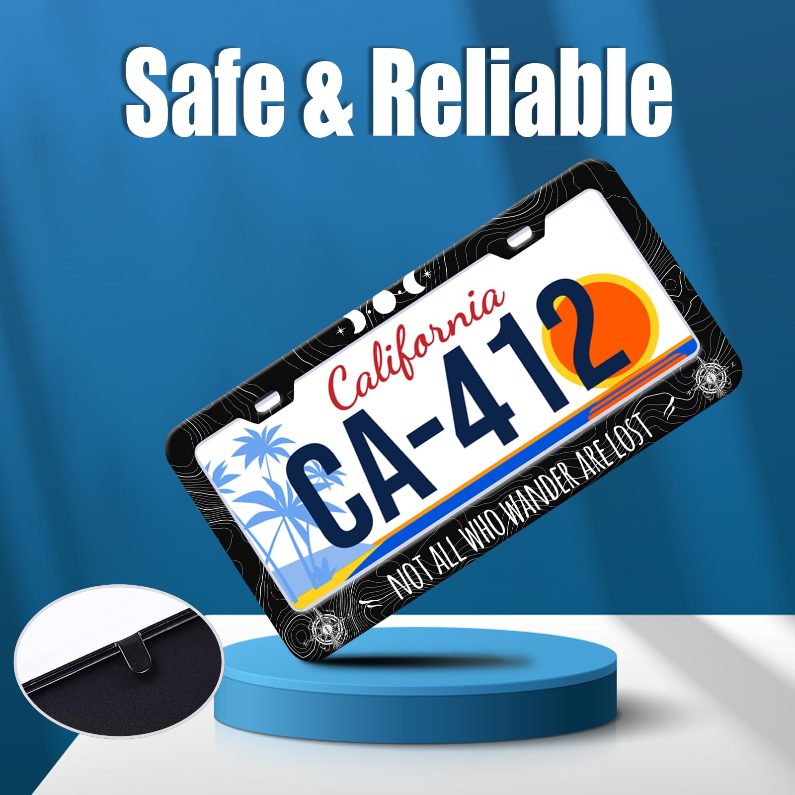 Not All Who Wander are Lost License Plate Frames Moon Phase License Plate Holder for Travel Lover Car Decor Parts Stainless Stee