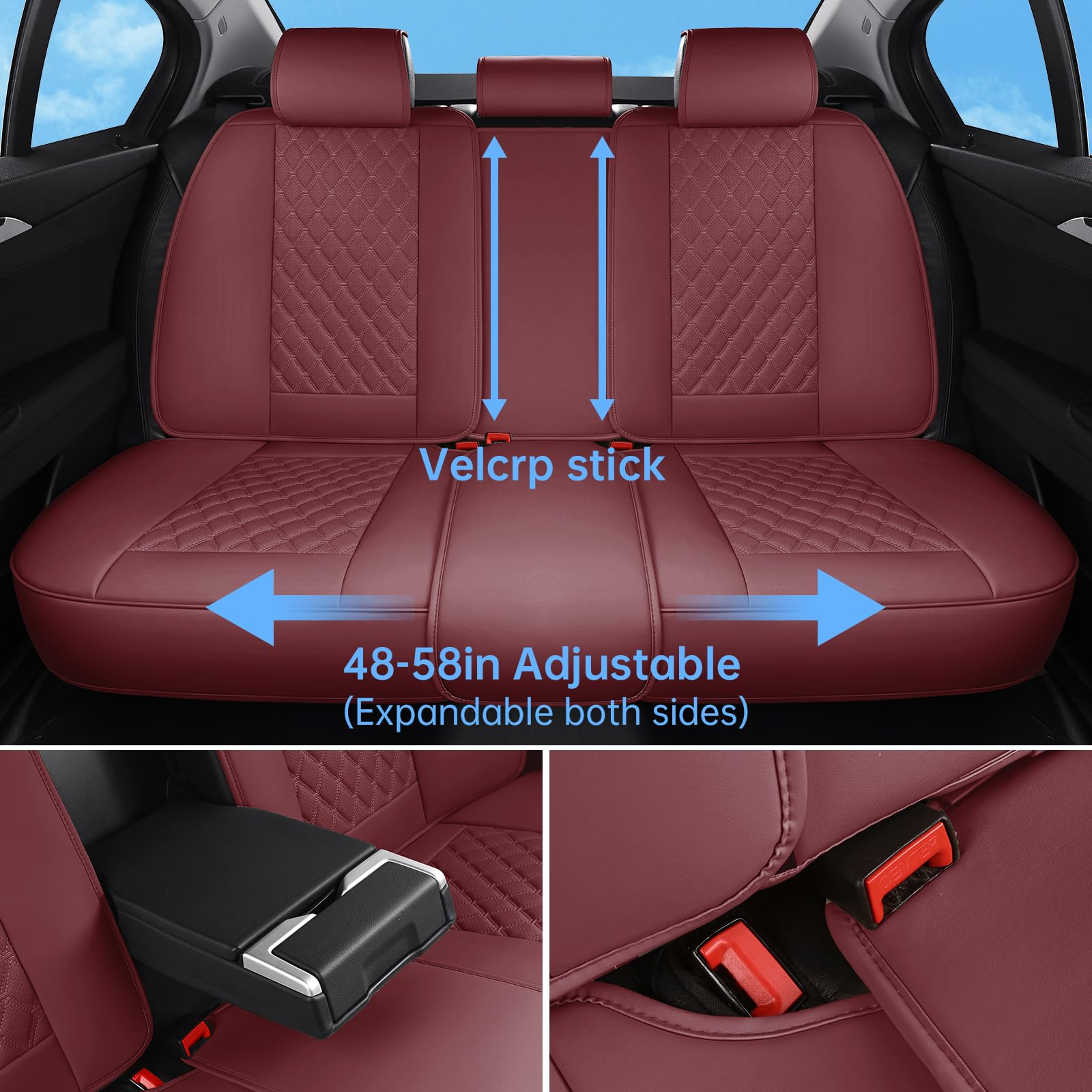 Sxikin Full Set Car Seat Covers, Burgundy Faux Leather, Waterproof, Universal Fit for Cars, SUVs, Trucks - Model SK Cover 01
