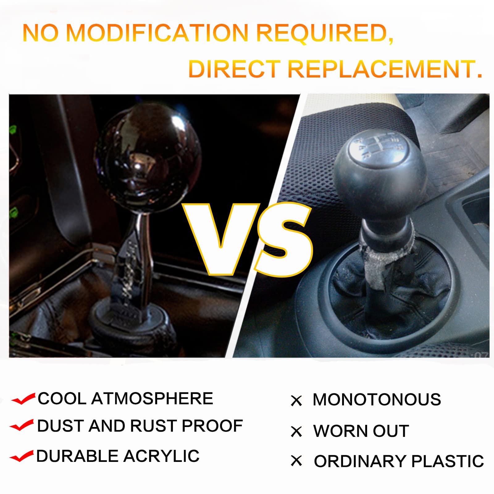YIUIY Round Ball Shift Knob - Universal Gear Shift Knob for 5/6 Speed Manual/Automatic Vehicles, Pure Black, Acrylic Material