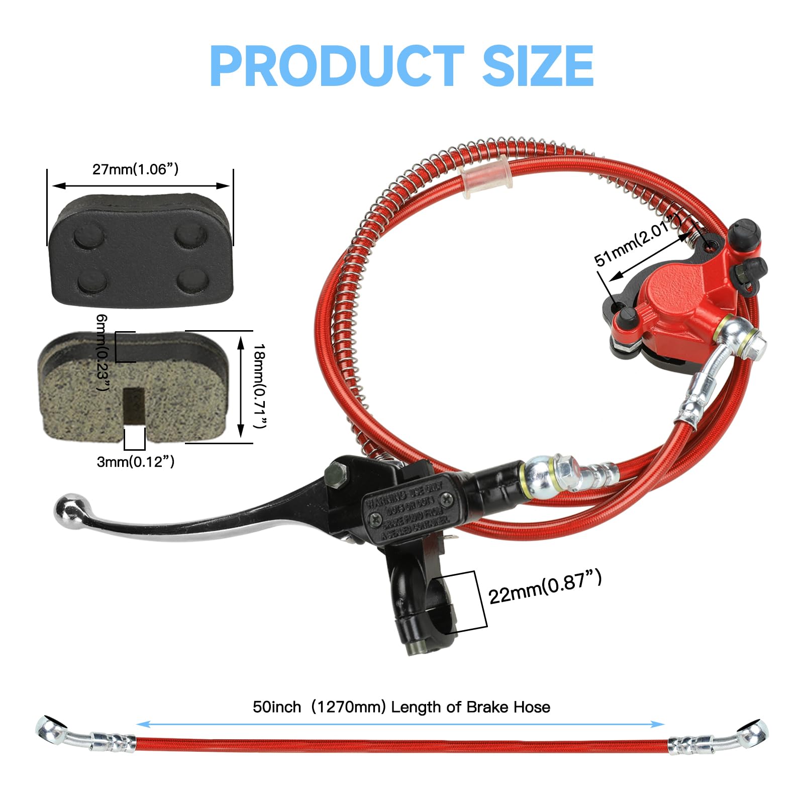 FVRITO Mini Bike Hydraulic Disc Brake Kit - 180mm Rotor, Metal, Red, Model FV-SCB016-XLY for Baja DB30 Doodle Bug 97cc/79cc Engines