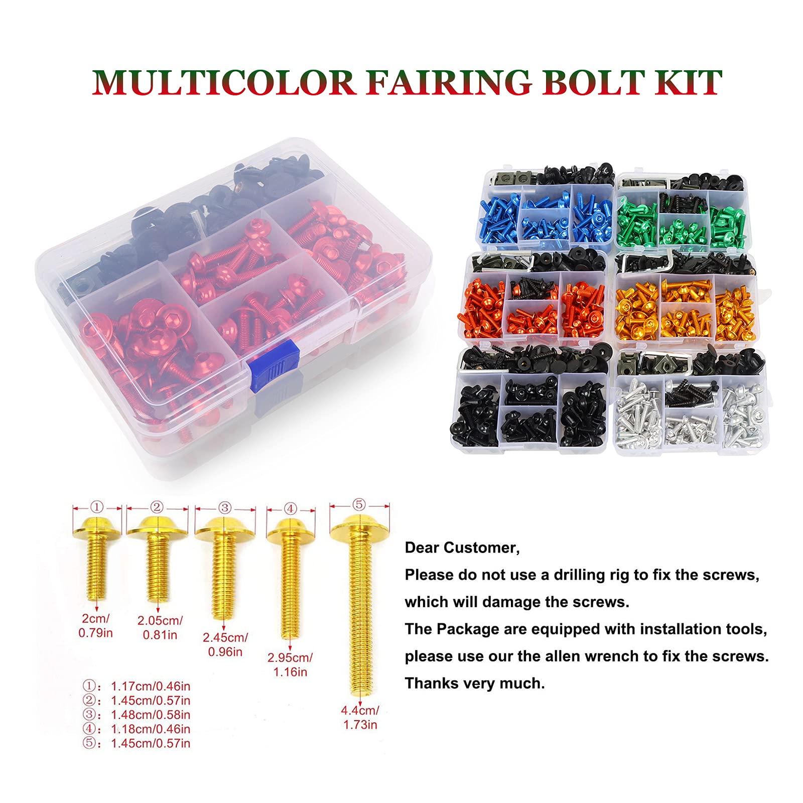 BAIONE Universal Fairing Bolt Kit 195 PCS M5 M6 Motorcycle Windscreen Screws Fasteners Accessories Replacement for Yamaha Honda