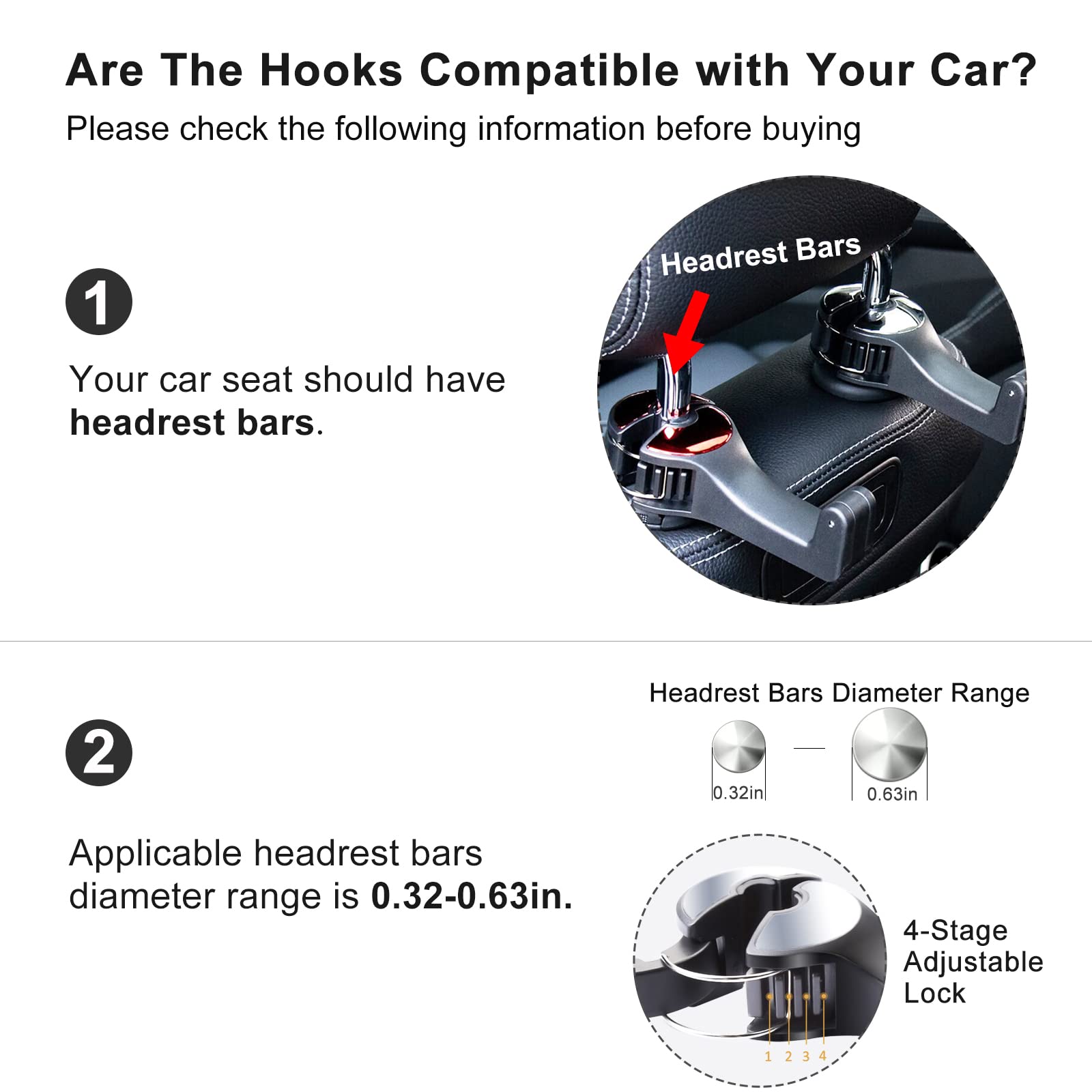 Scovvord Car Headrest Hidden Hook With Phone Holder, Car Seat Hooks For Purses And Bags, Universal 360 Rotation Headrest Hooks P