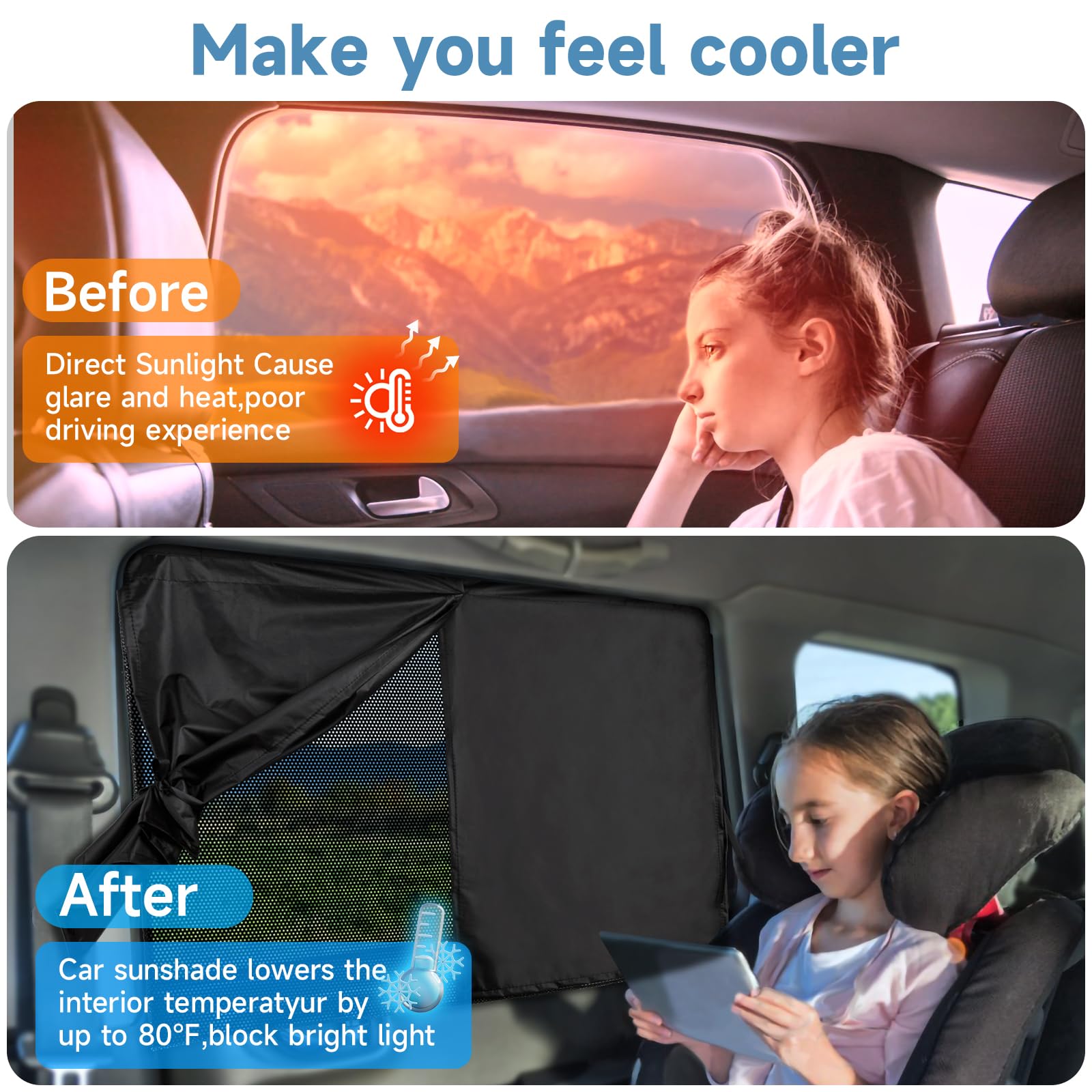 Car Window Shades for Baby, Side Window Sun Shades Blocks Heat and UV Rays Glare,Magnetic Car Privacy Safe Curtains for Back Win
